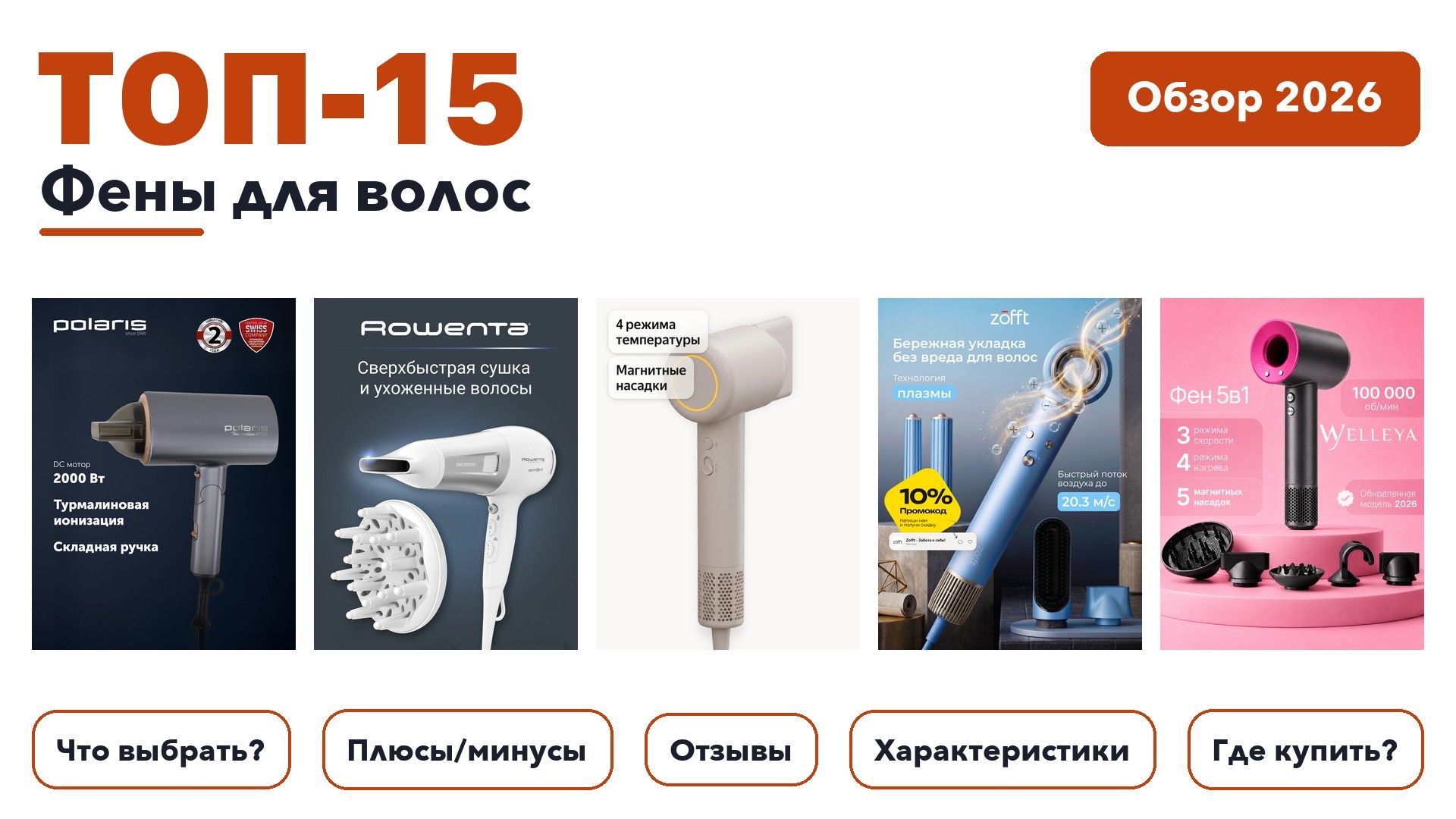 Лучшие фены для волос 2026: отобрали из более 310 товаров с высоким рейтингом