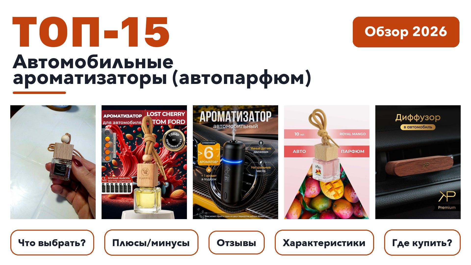 Лучшие автомобильные ароматизаторы (автопарфюм) 2026 по более 500 отзывам реальных покупателей
