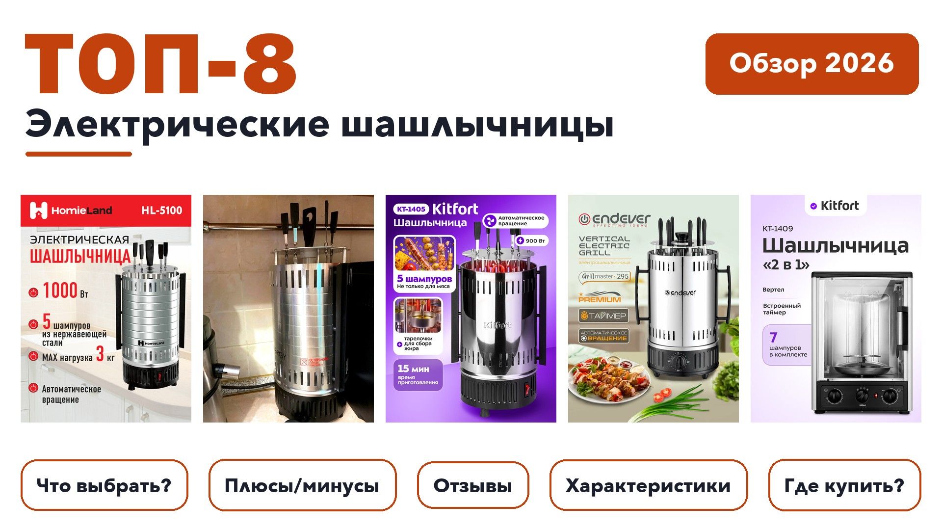 Популярные электрические шашлычницы 2026 по более 450 отзывам реальных покупателей