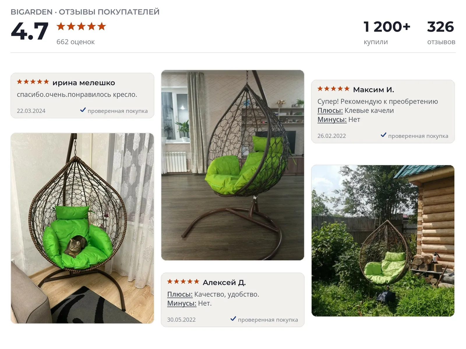Подвесное кресло Bigarden Tropica со стойкой - реальные фото и отзывы покупателей