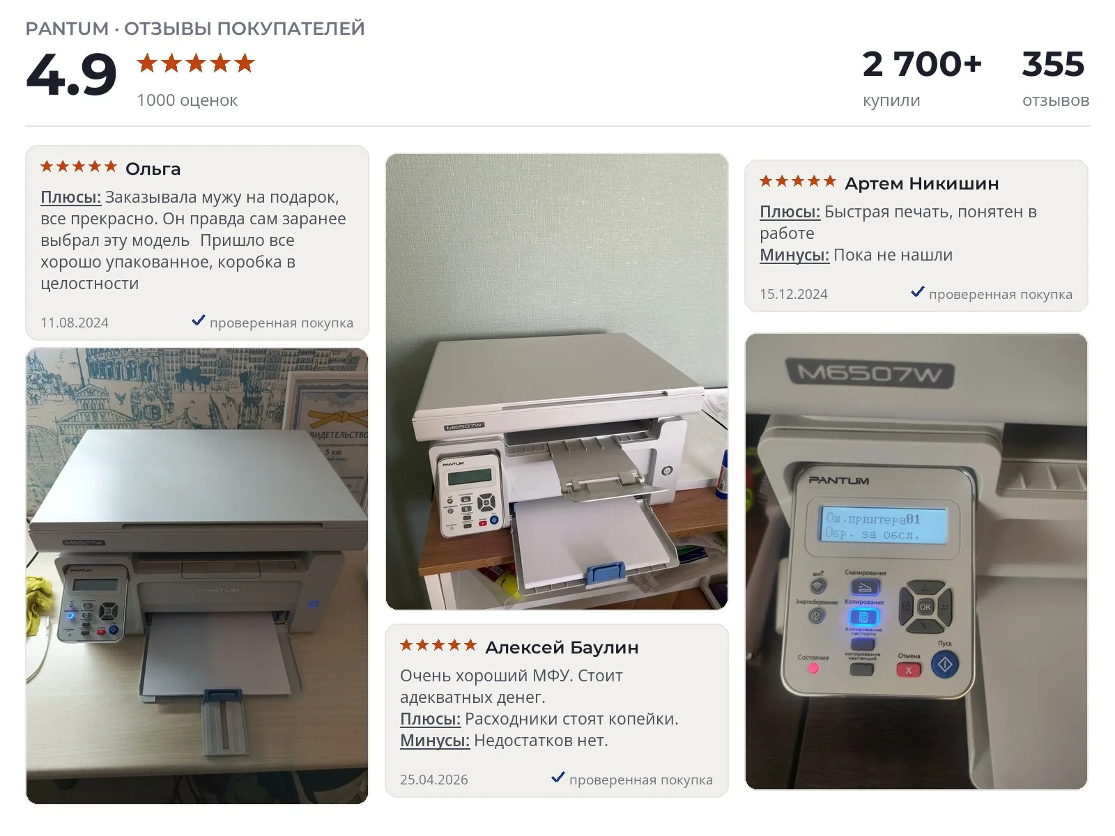 Отзывы и фотографии покупателей на Pantum M6507W. Источник Яндекс.Маркет МФУ Pantum M6507W - реальные фото и отзывы покупателей
