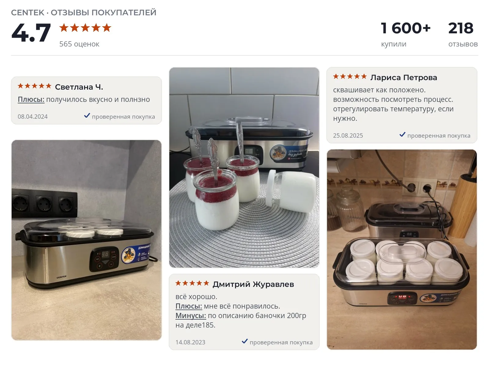 Отзывы и фотографии покупателей на Centek CT-1443. Источник Яндекс.Маркет Йогуртница Centek CT-1443 - реальные фото и отзывы покупателей