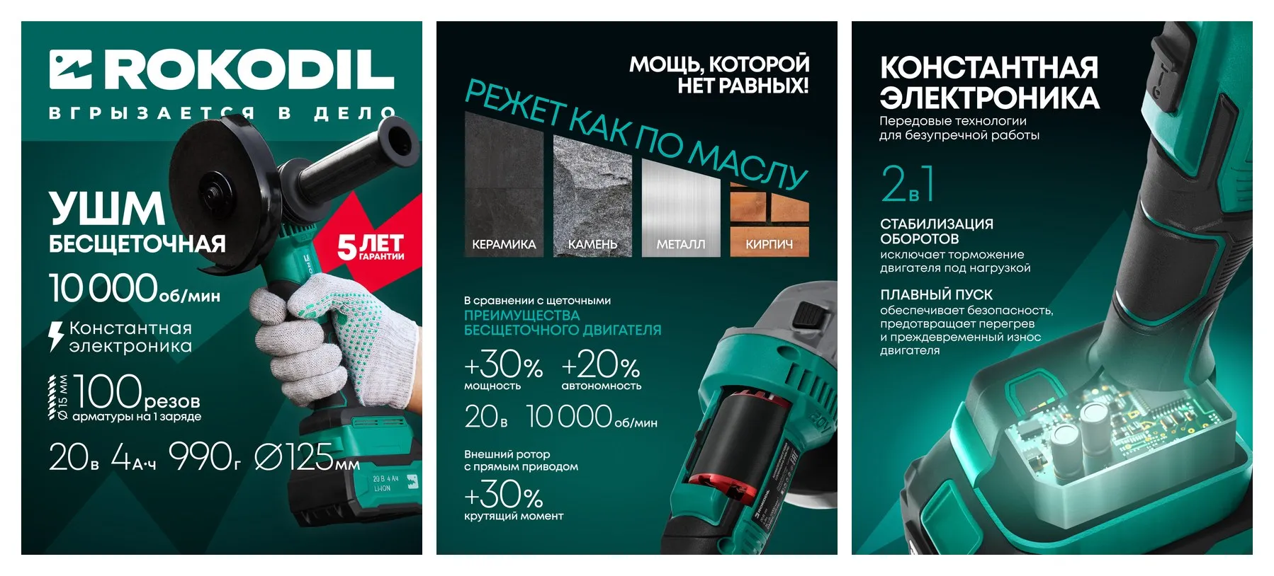 Профессиональная аккумуляторная болгарка бесщеточная ROKODIL SPARK PRO, 125мм 20В 1250Вт Профессиональная аккумуляторная болгарка бесщеточная ROKODIL SPARK PRO, 125мм 20В 1250Вт