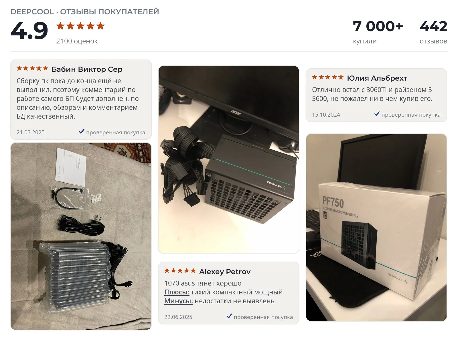 Блок питания для ПК Deepcool PF750 - реальные фото и отзывы покупателей