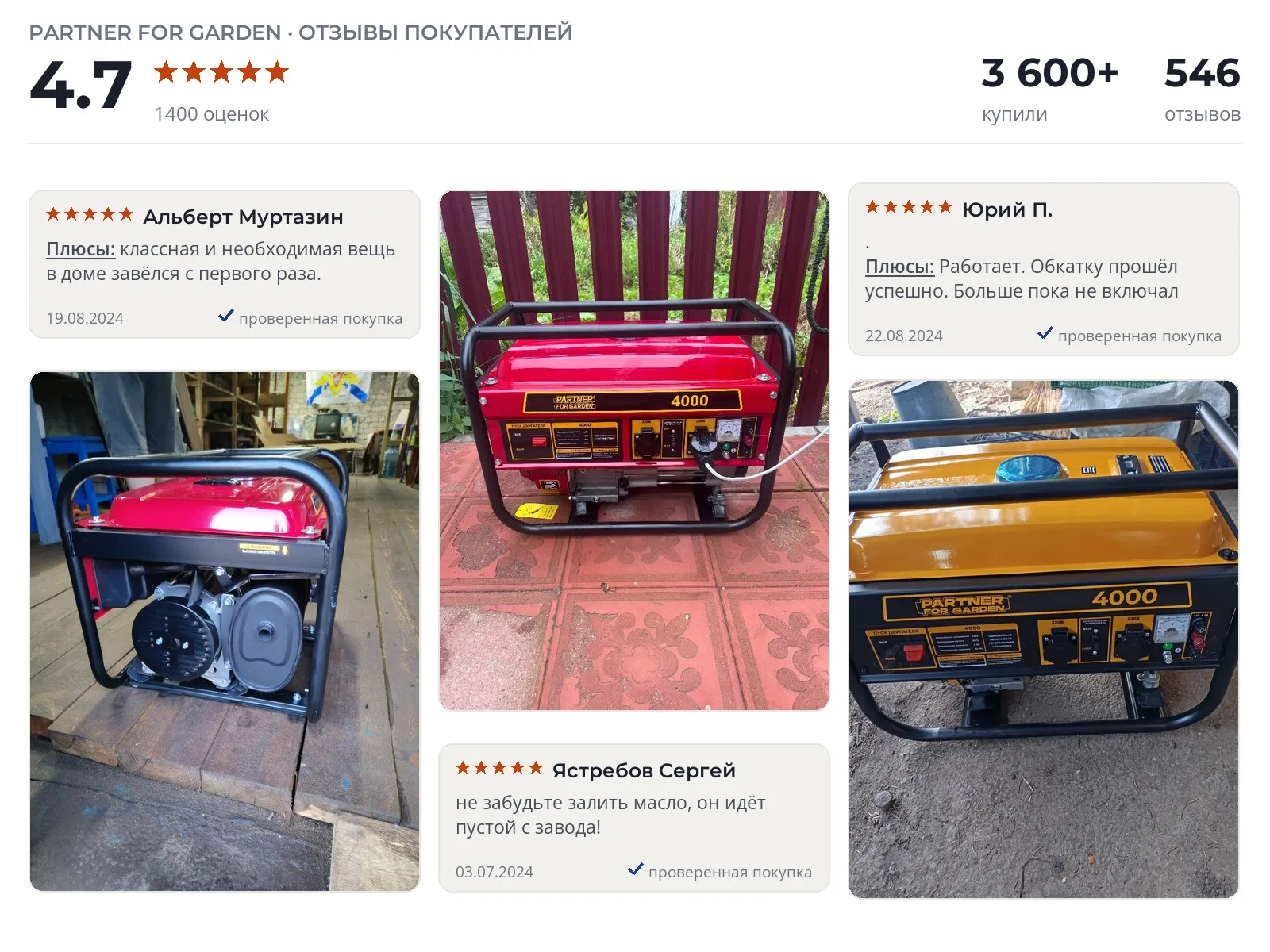 Отзывы и фотографии покупателей на Partner 4000. Источник Яндекс.Маркет Генератор Partner 4000 - реальные фото и отзывы покупателей