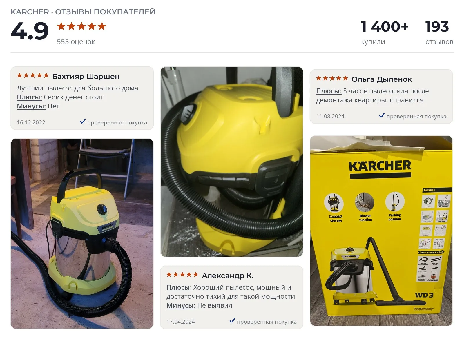 Отзывы и фотографии покупателей на Karcher WD 3 S V-17/4/20. Источник Яндекс.Маркет Строительный пылесос Karcher WD 3 S V-17/4/20 - реальные фото и отзывы покупателей