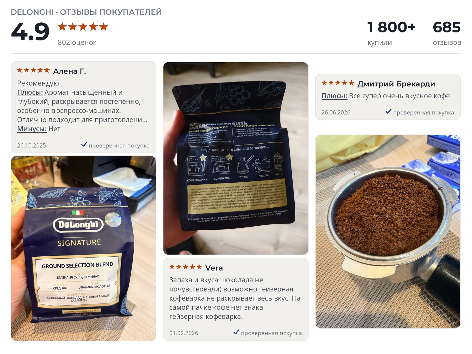 Молотый кофе Delonghi Selection Blend - реальные фото и отзывы покупателей