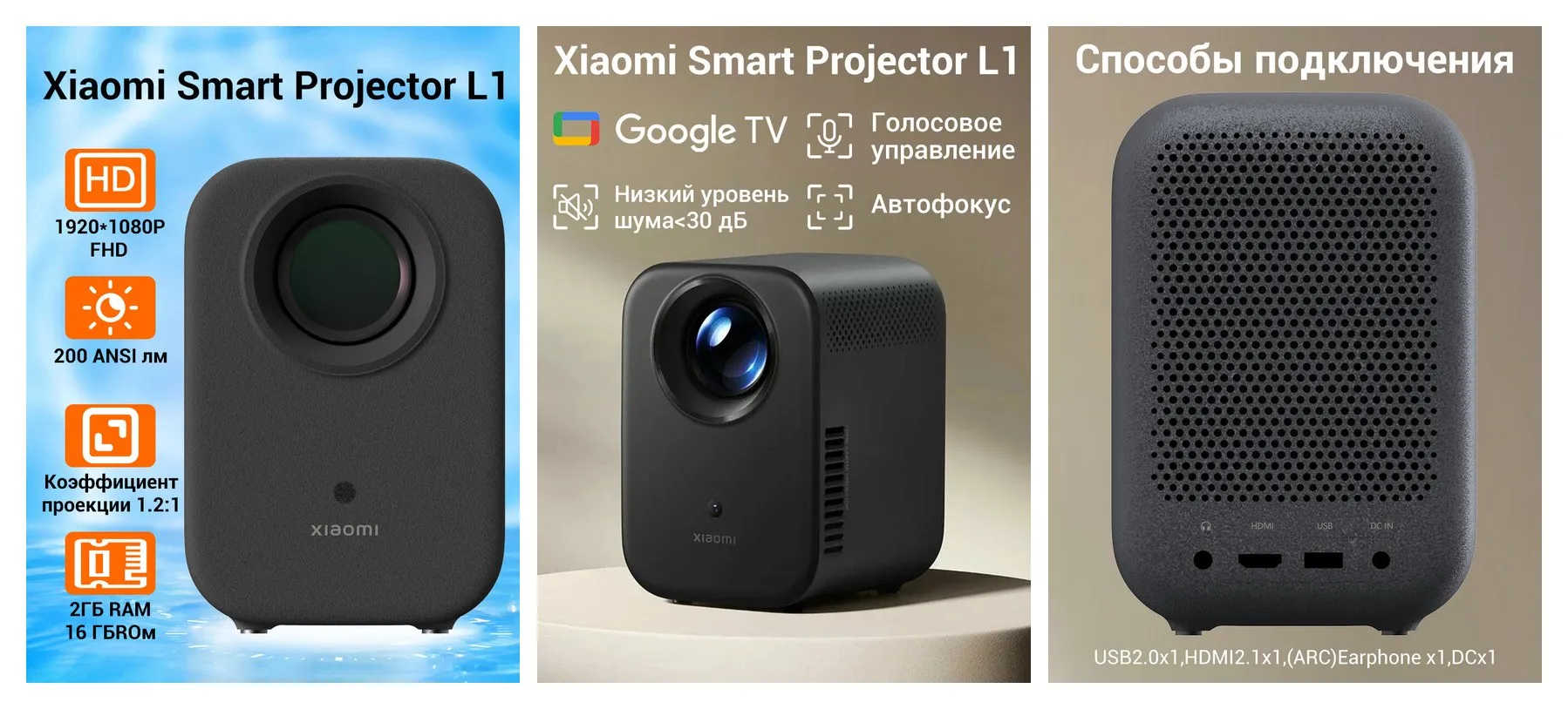 Проектор Xiaomi Smart Projector L1 Google TV ,200 ISO люмен, дистанционного управления Netflix, Global Version