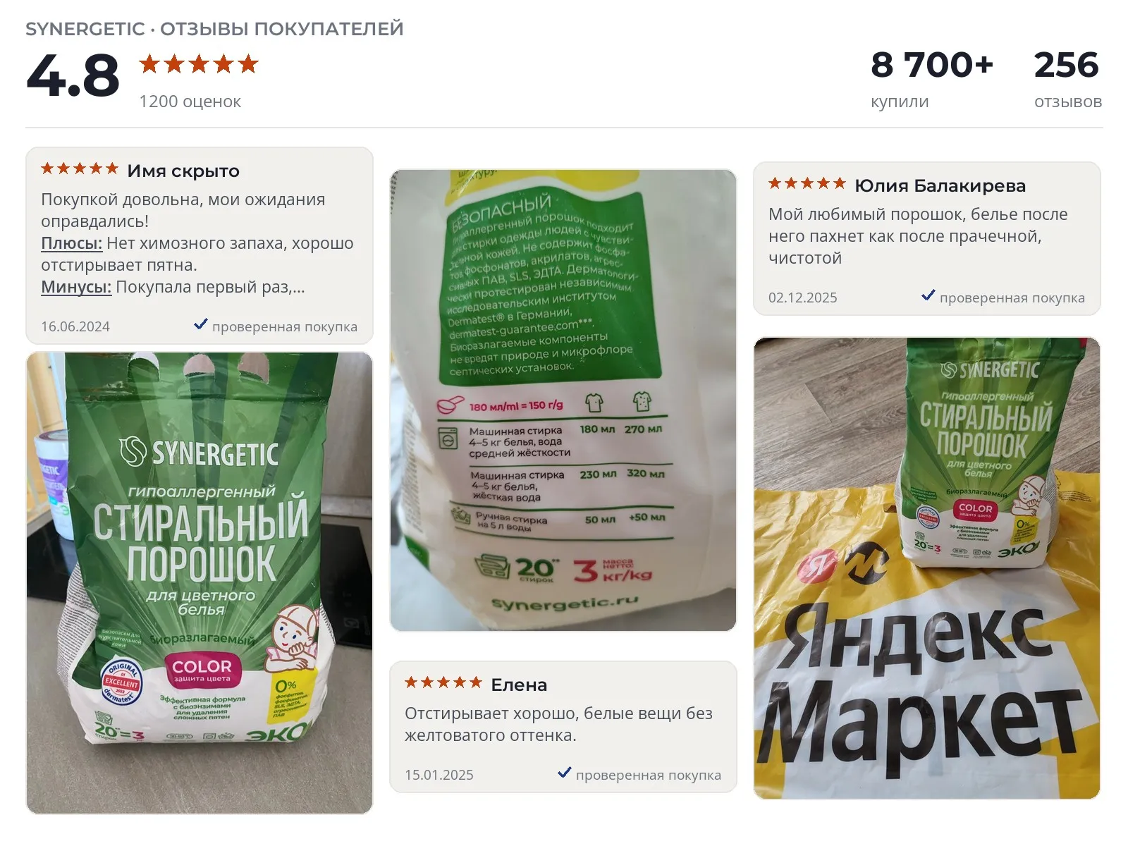 Отзывы и фотографии покупателей на Synergetic Color. Источник Яндекс.Маркет Стиральный порошок Synergetic Color - реальные фото и отзывы покупателей