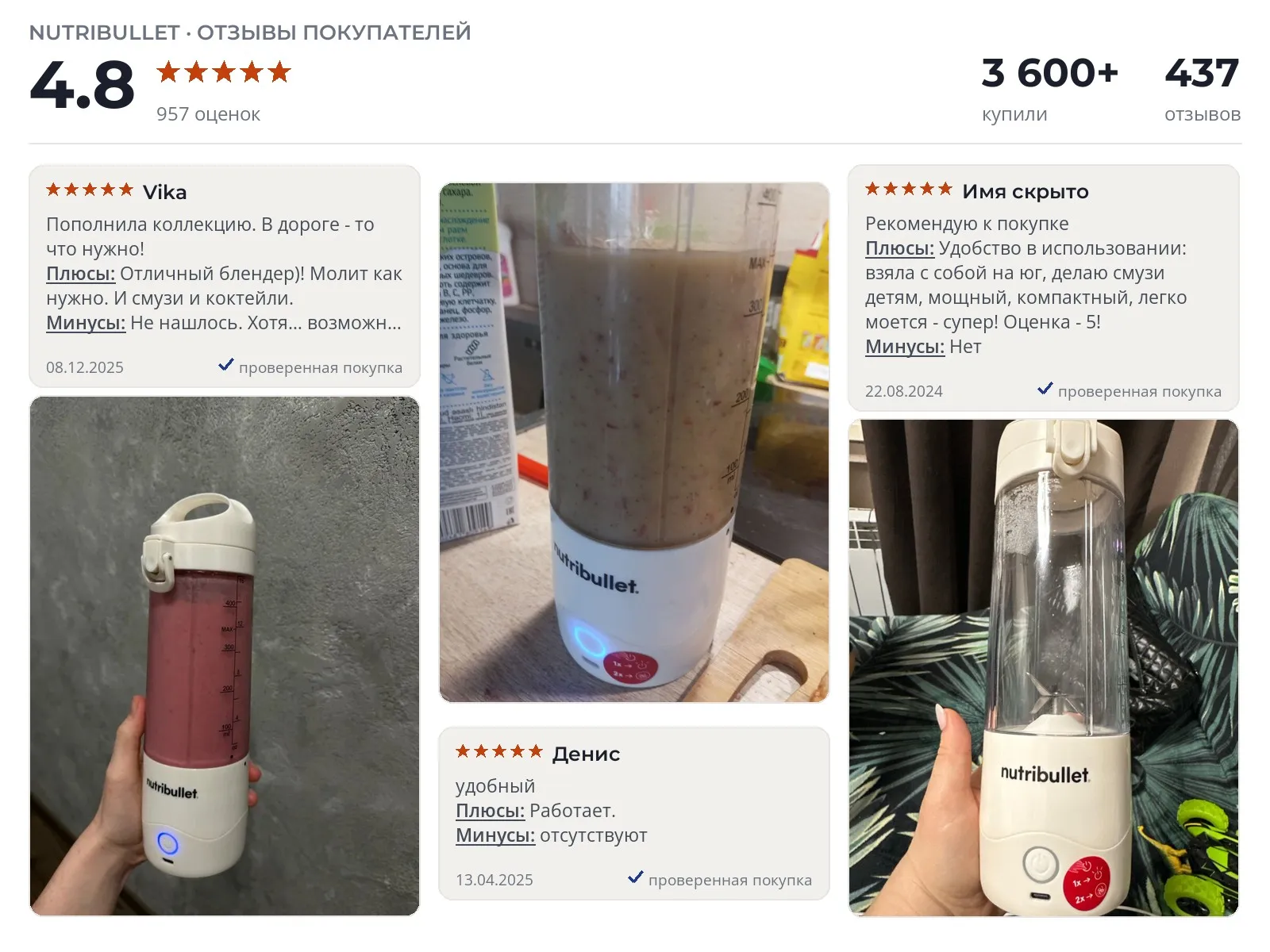 Отзывы и фотографии покупателей на NutriBullet NBP003. Источник Яндекс.Маркет Портативный блендер NutriBullet NBP003 - реальные фото и отзывы покупателей