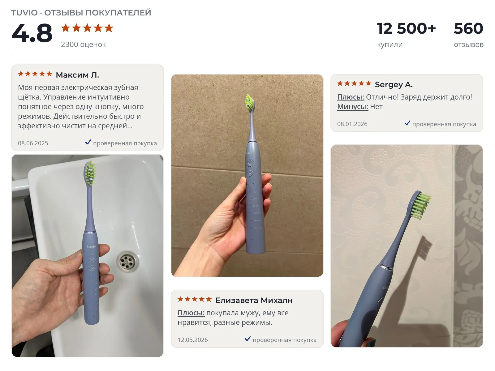 Электрическая зубная щетка Tuvio TBS1803 - реальные фото и отзывы покупателей