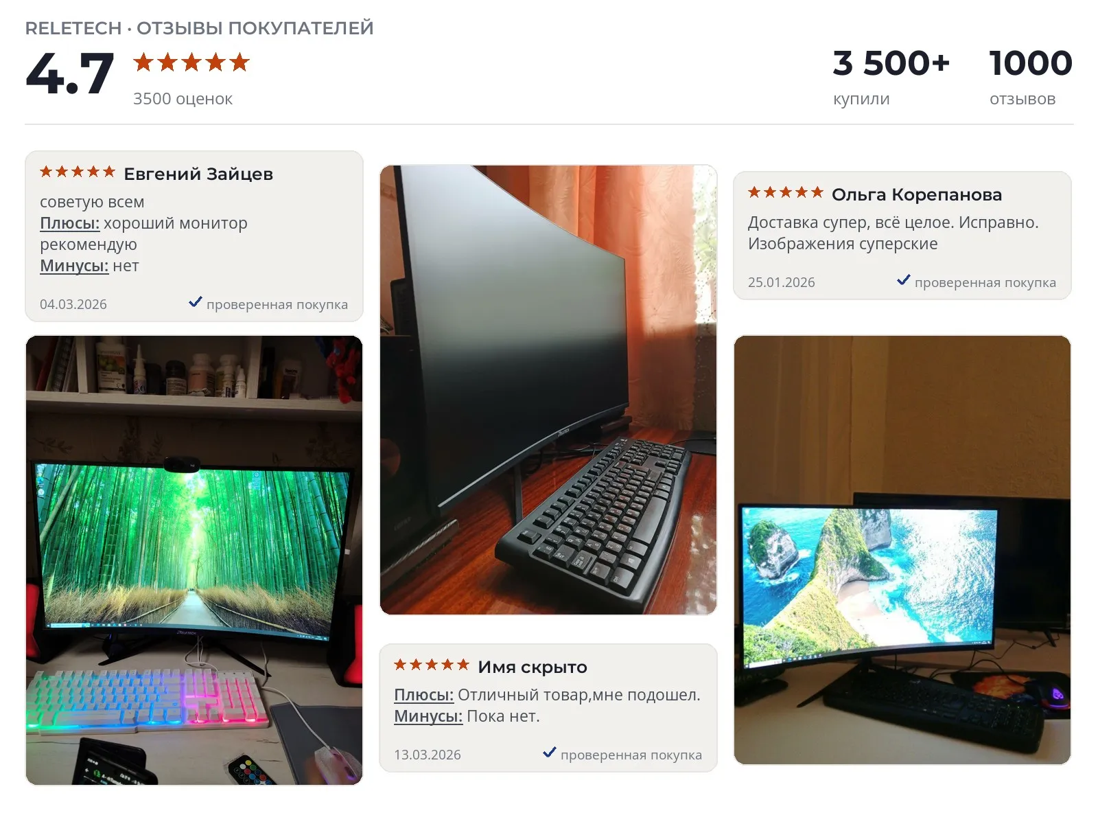Отзывы и фотографии покупателей на Reletech G27X Flex Pro. Источник Яндекс.Маркет Изогнутый монитор Reletech G27X Flex Pro - реальные фото и отзывы покупателей