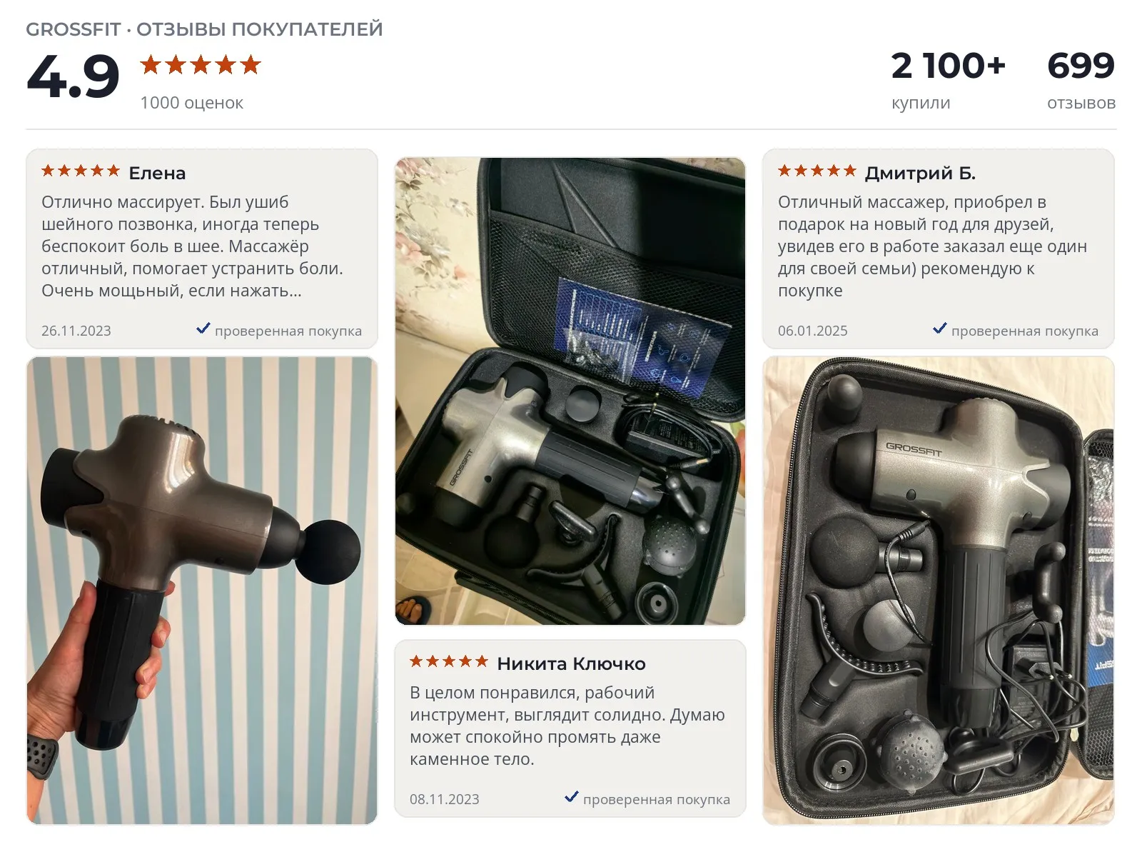 Перкуссионный массажер GrossFit Recovery R-8 PRO - реальные фото и отзывы покупателей