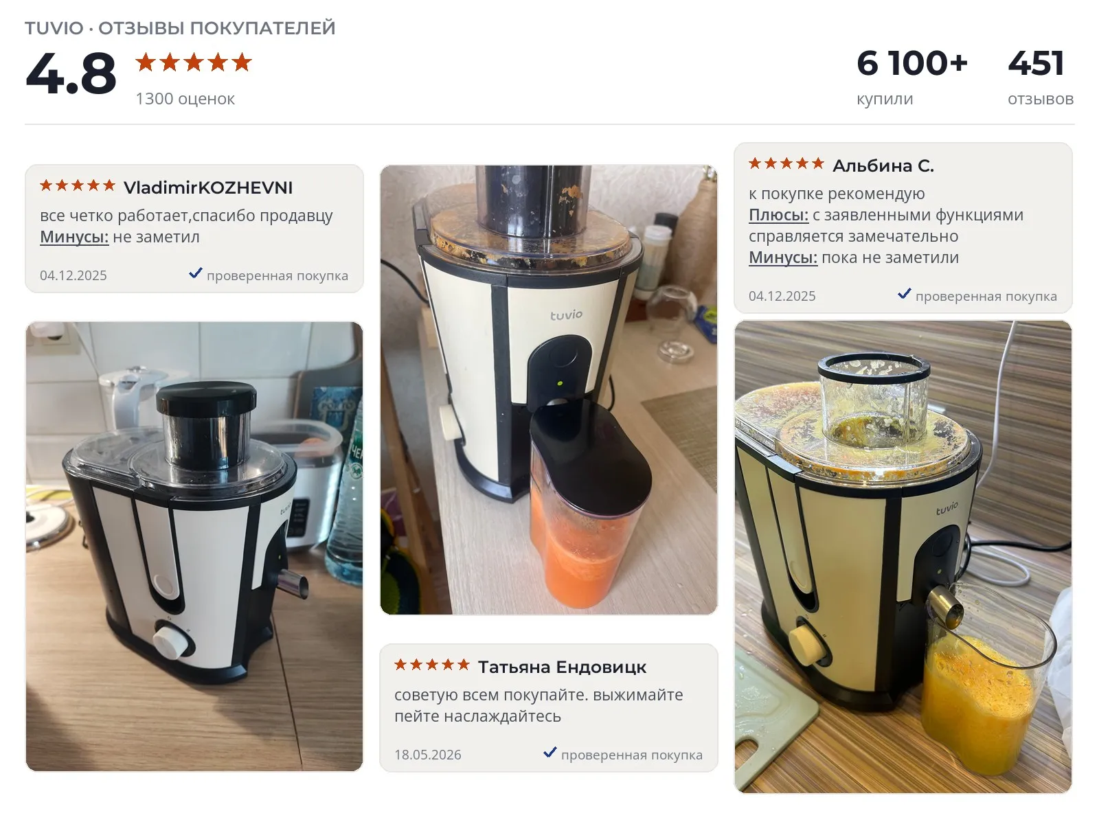 Отзывы и фотографии покупателей на Tuvio TJ02MM. Источник Яндекс.Маркет Центробежная соковыжималка Tuvio TJ02MM - реальные фото и отзывы покупателей