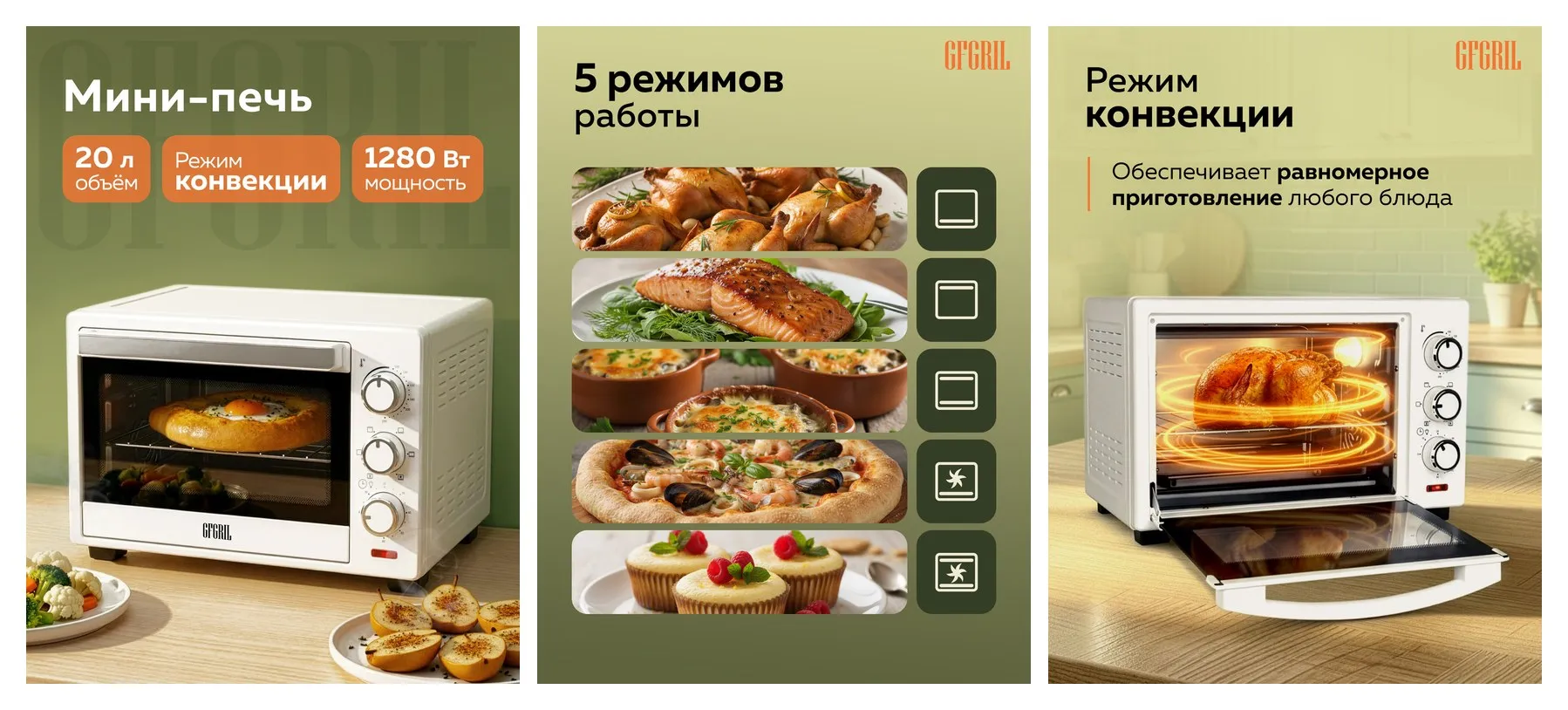 Многофункциональная мини-печь электрическая GFGRIL GFO-20W Многофункциональная мини-печь электрическая GFGRIL GFO-20W