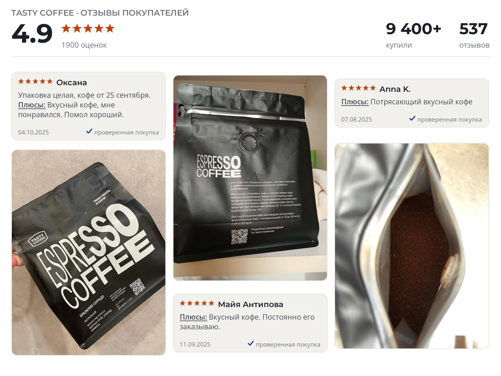 Молотый кофе Tasty Coffee Бразилия Серрадо - реальные фото и отзывы покупателей