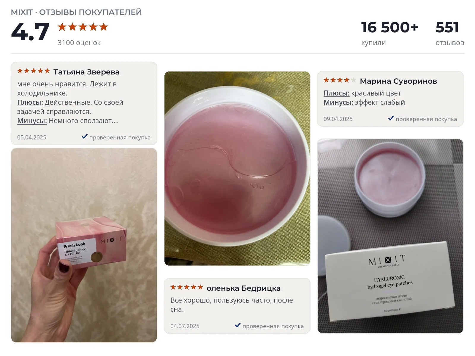 Отзывы и фотографии покупателей на MIXIT. Источник Яндекс.Маркет Патчи для глаз MIXIT - реальные фото и отзывы покупателей