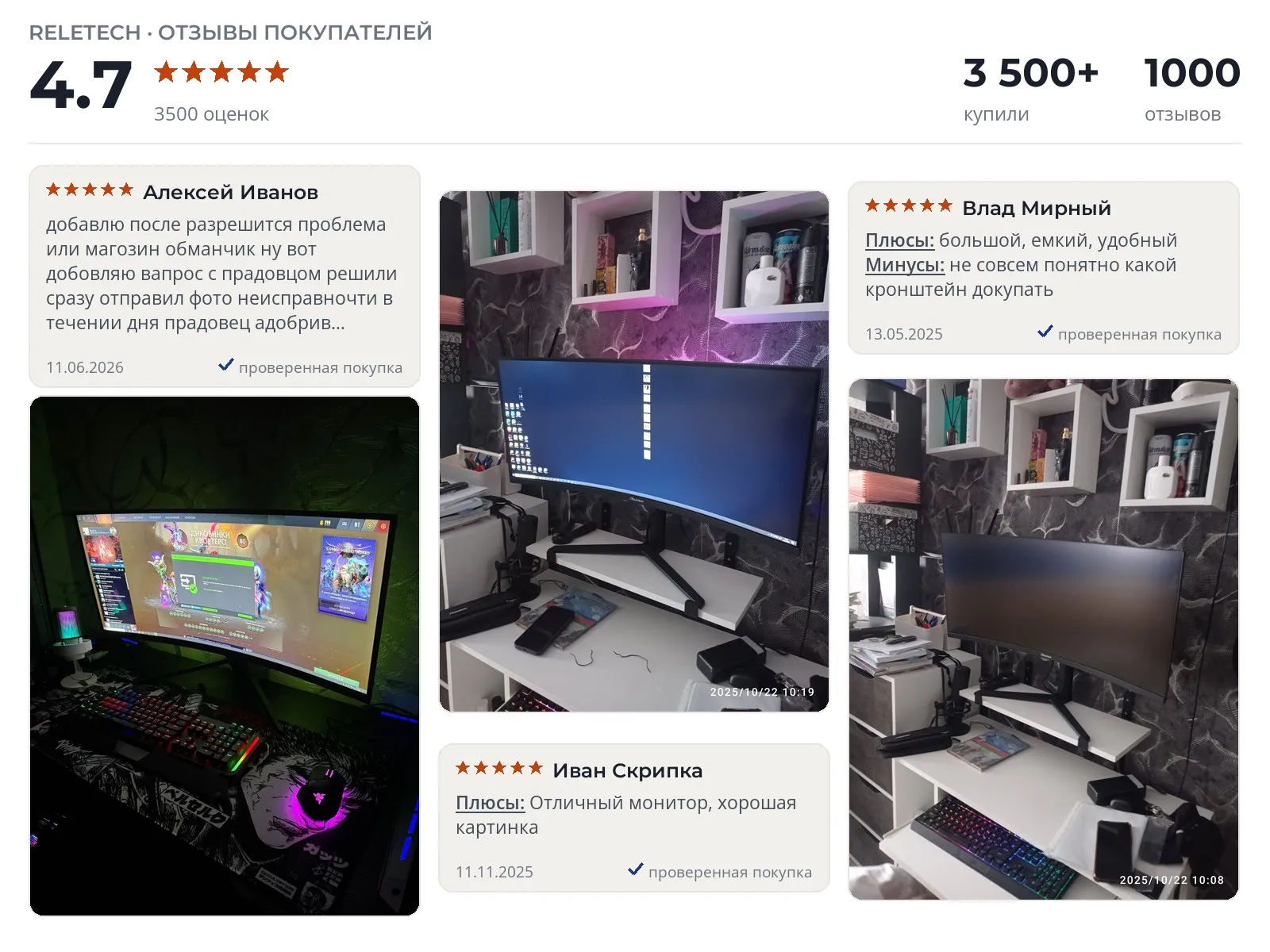 Отзывы и фотографии покупателей на Reletech G34WQ. Источник Яндекс.Маркет Изогнутый монитор Reletech G34WQ - реальные фото и отзывы покупателей