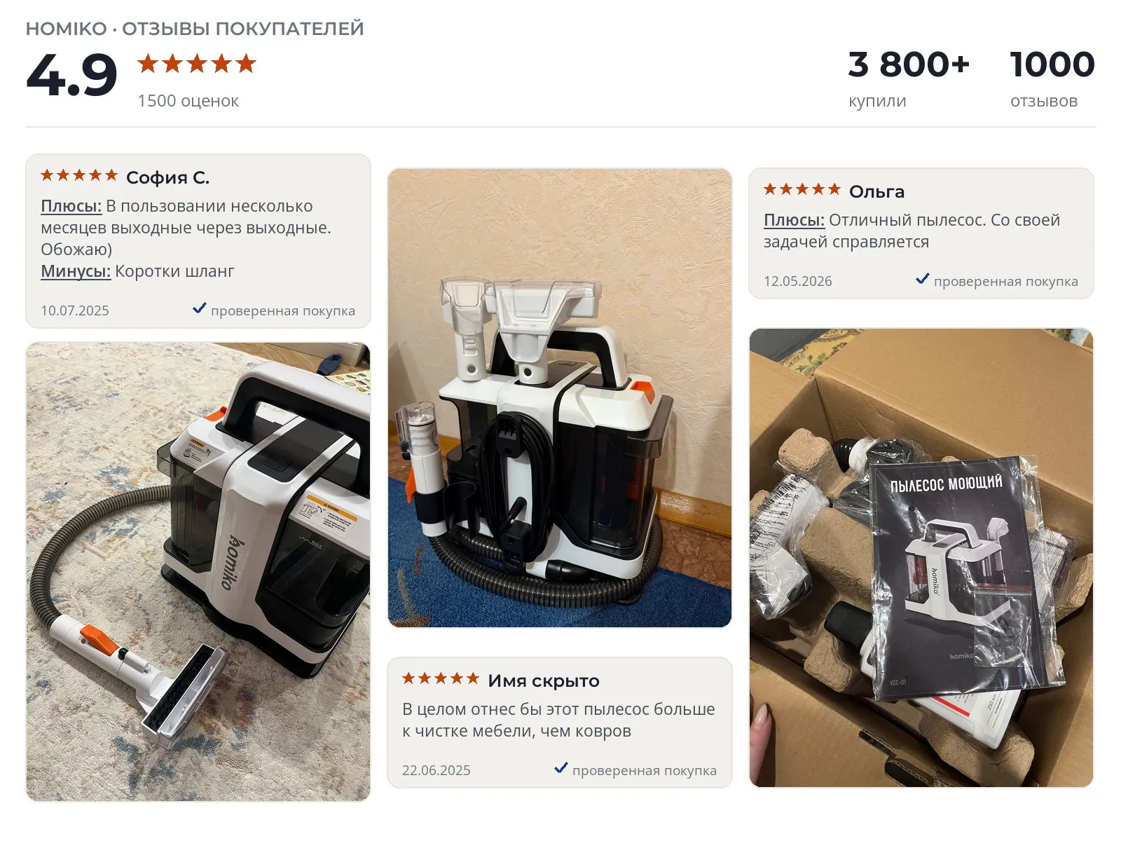 Отзывы и фотографии покупателей на Homiko VCC-01. Источник Яндекс.Маркет Моющий пылесос Homiko VCC-01 - реальные фото и отзывы покупателей