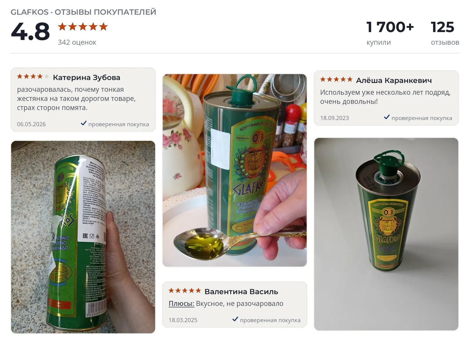 Оливковое масло Glafkos Extra Virgin - реальные фото и отзывы покупателей