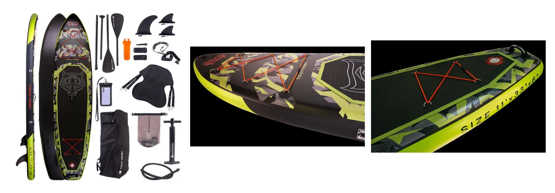 Сапборд TechTeam Hunter 11' (335х83х15) надувной SUP зелёный (каячное весло, сиденье в комплекте)