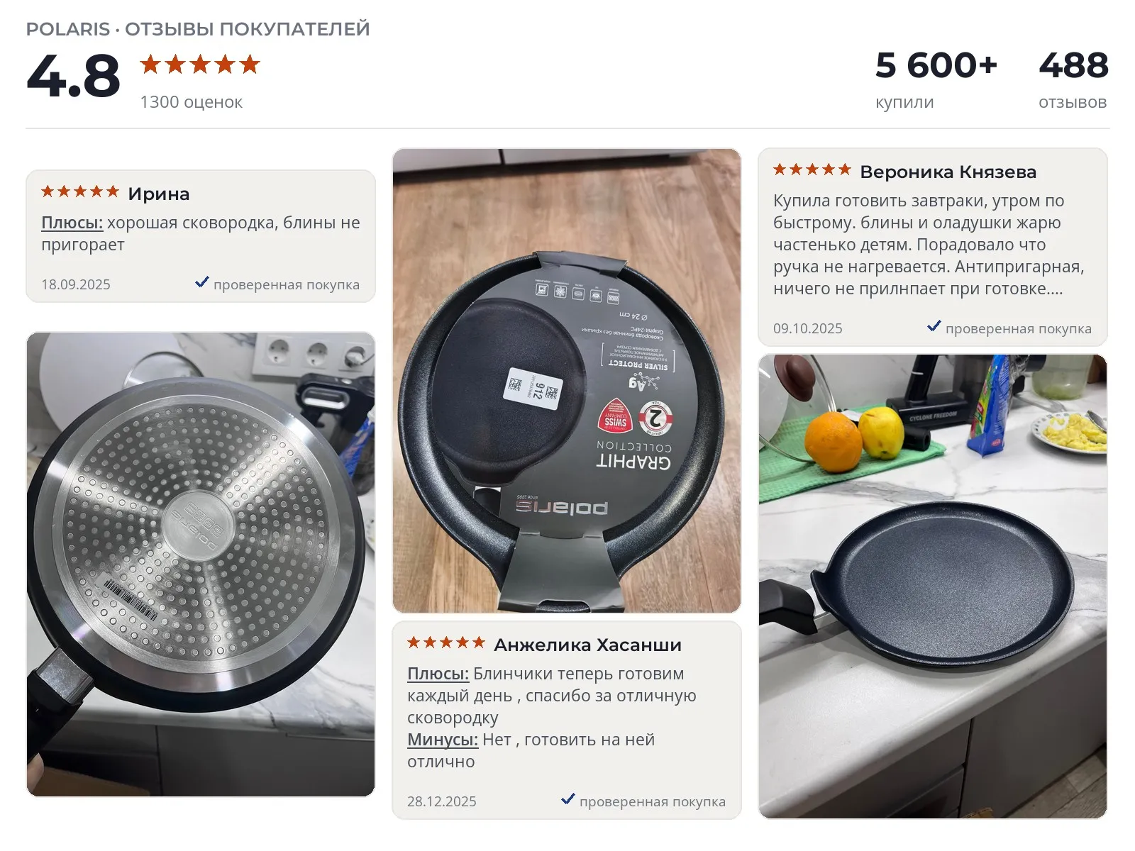 Отзывы и фотографии покупателей на Polaris Graphit. Источник Яндекс.Маркет Блинная сковорода Polaris Graphit - реальные фото и отзывы покупателей