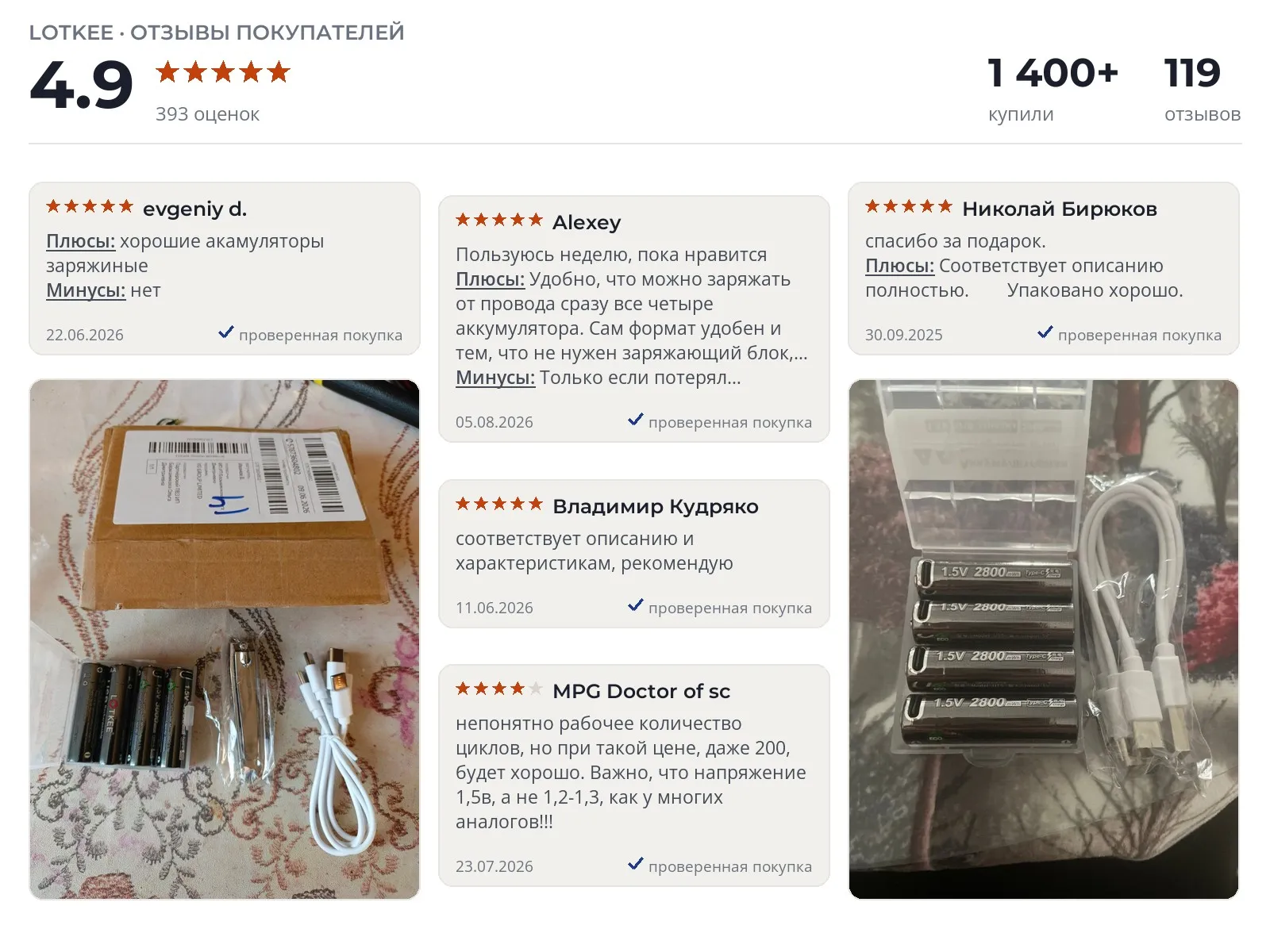 Аккумуляторные батарейки LOTKEE - реальные фото и отзывы покупателей