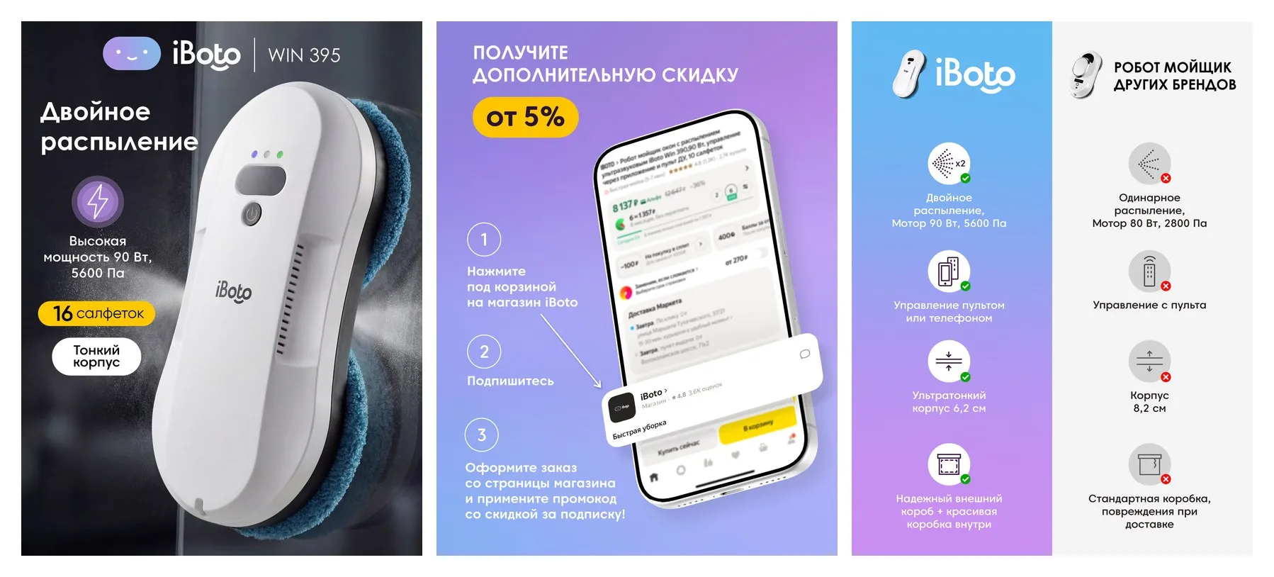 Робот мойщик окон двойное распыление ультразвуковое iBoto Win 395, 90 Вт, Управление Пультом и телефоном, 5600 Па Робот мойщик окон двойное распыление ультразвуковое iBoto Win 395, 90 Вт, Управление Пультом и телефоном, 5600 Па