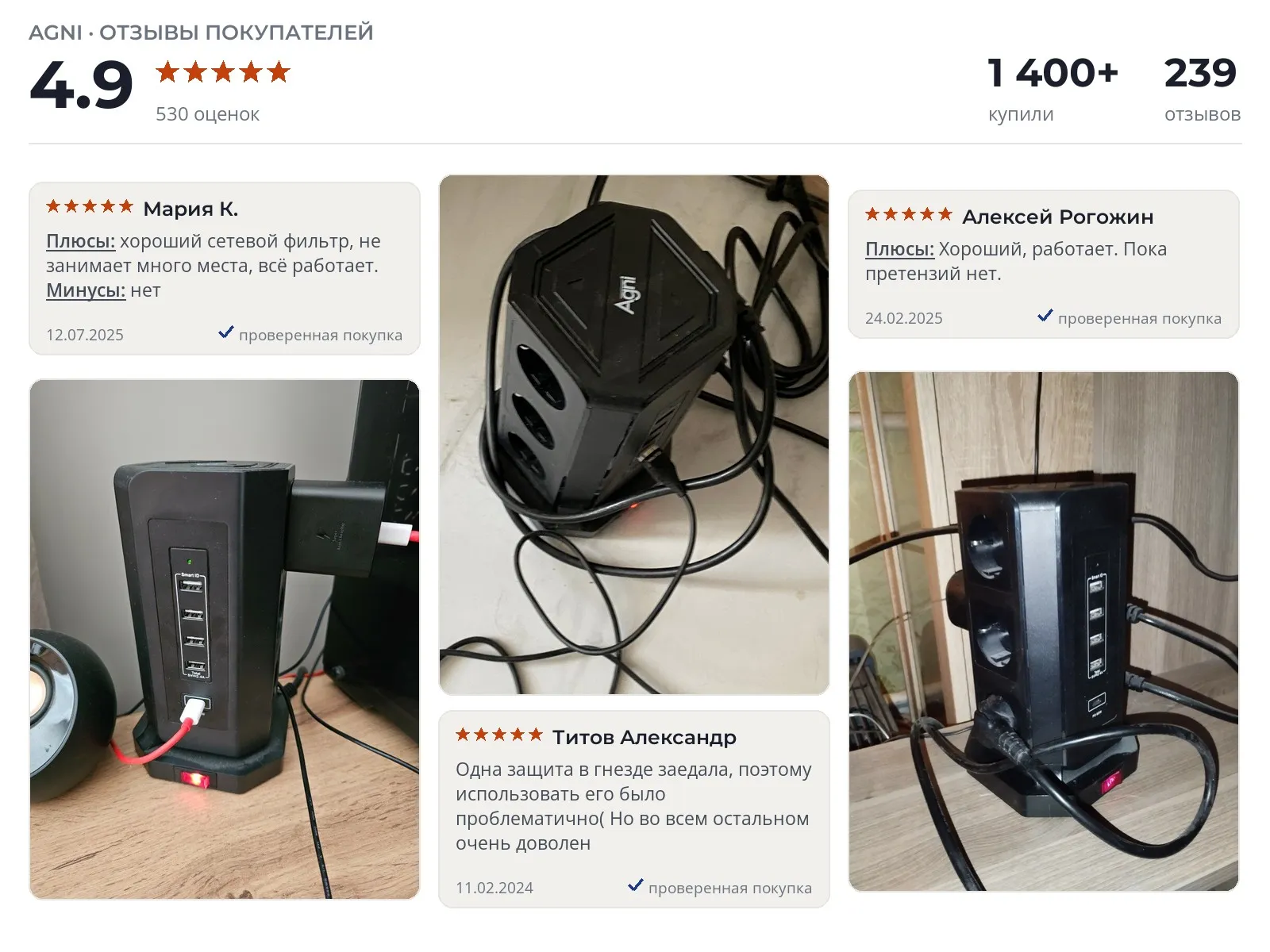 Сетевой фильтр AGNI башня 9 розеток - реальные фото и отзывы покупателей