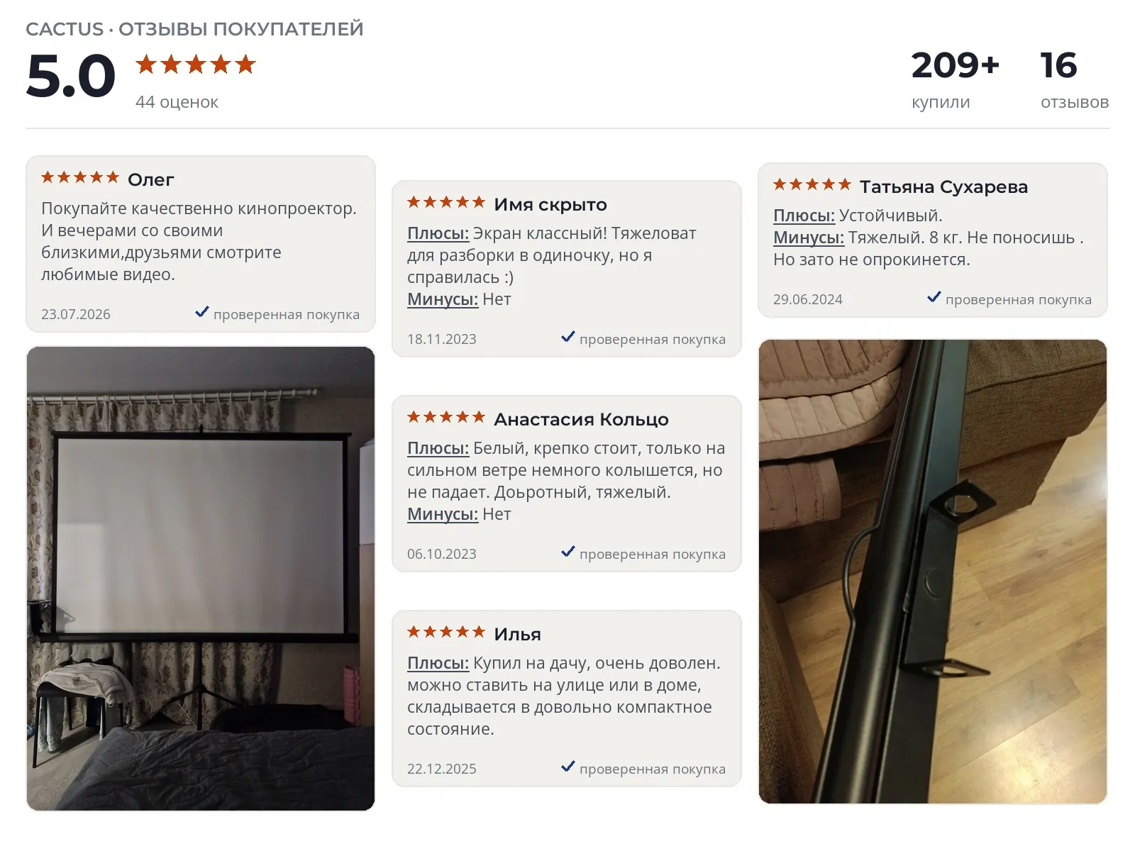 Отзывы и фотографии покупателей на Cactus TriExpert. Источник Яндекс.Маркет Проекционный экран Cactus TriExpert - реальные фото и отзывы покупателей