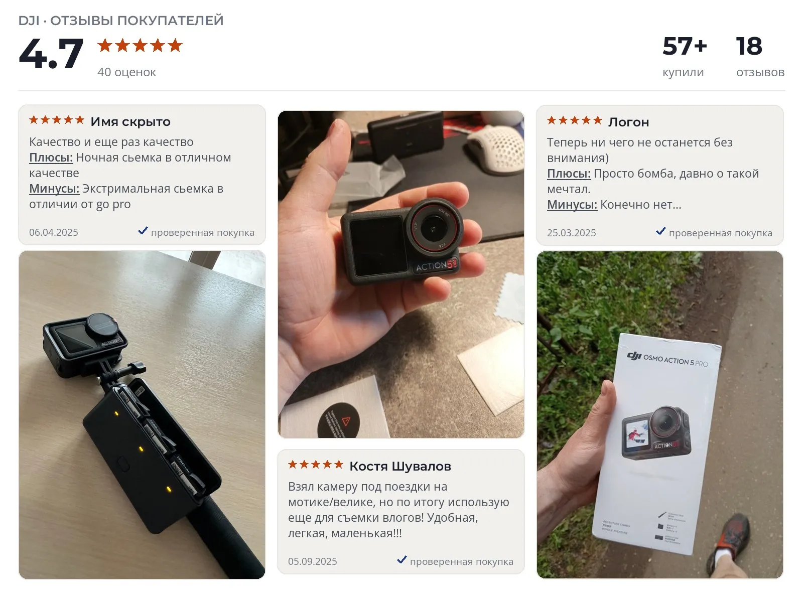 Отзывы и фотографии покупателей на DJI Osmo Action 5 Pro. Источник Яндекс.Маркет Экшн-камера DJI Osmo Action 5 Pro - реальные фото и отзывы покупателей