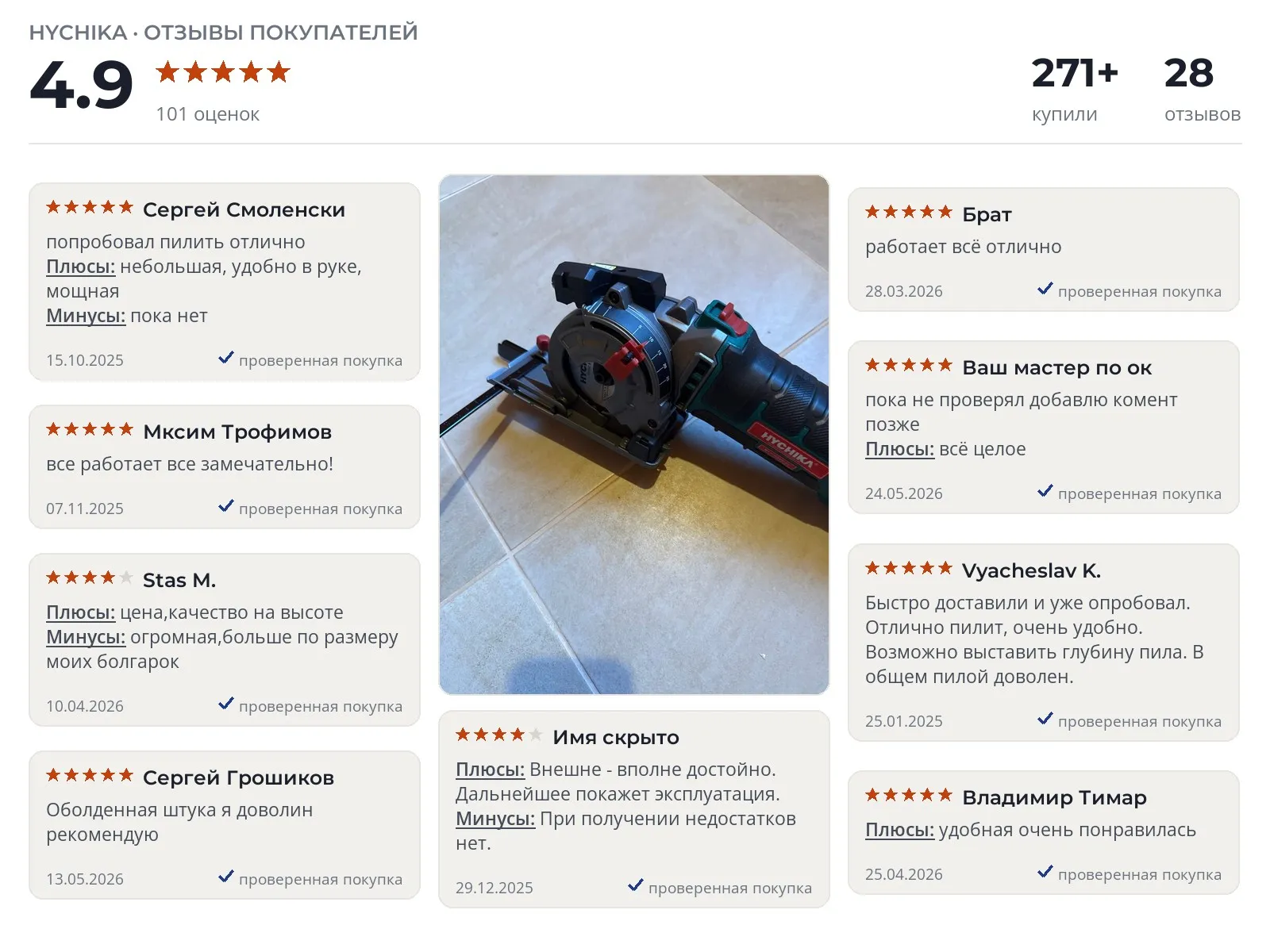 Отзывы и фотографии покупателей на Hychika 85. Источник Яндекс.Маркет Циркулярная пила Hychika 85 - реальные фото и отзывы покупателей