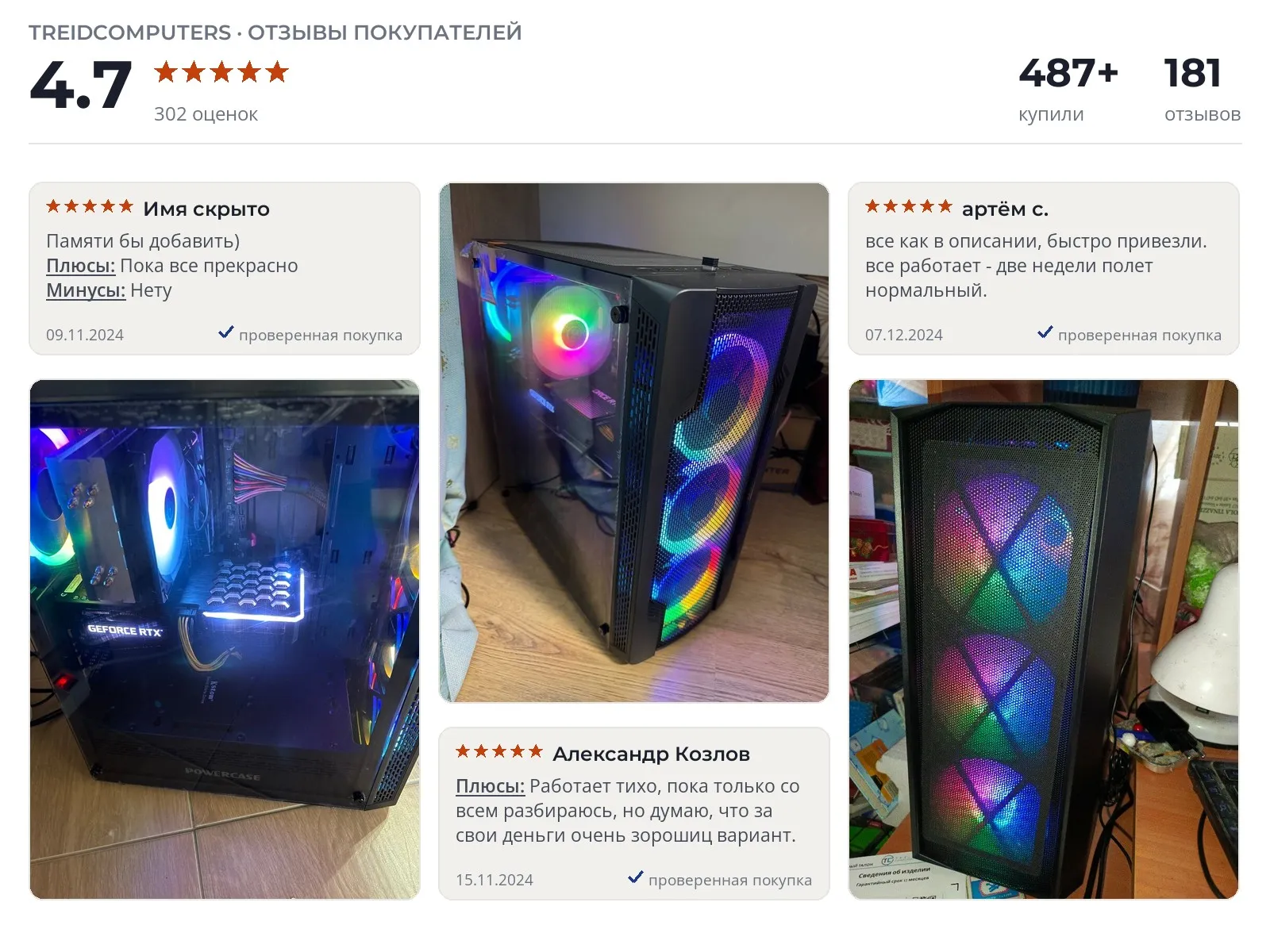 Отзывы и фотографии покупателей на TREIDCOMPUTERS i5-11400F RTX 3060. Источник Яндекс.Маркет Системный блок TREIDCOMPUTERS i5-11400F RTX 3060 - реальные фото и отзывы покупателей