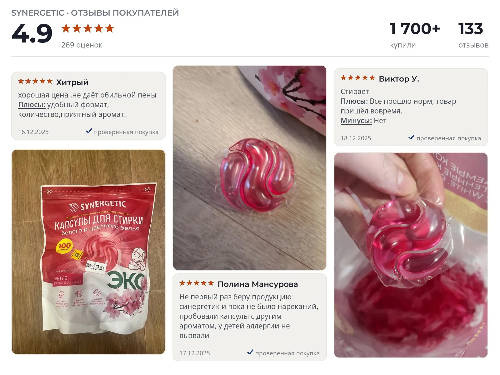 Отзывы и фотографии покупателей на Synergetic White. Источник Яндекс.Маркет Капсулы для стирки Synergetic White - реальные фото и отзывы покупателей