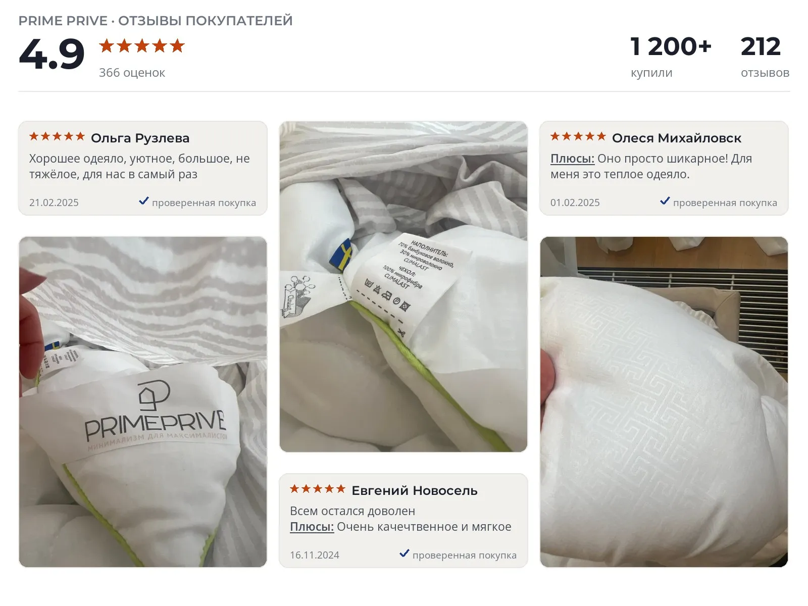 Одеяло 200х220 PRIME PRIVE Bamboo - реальные фото и отзывы покупателей