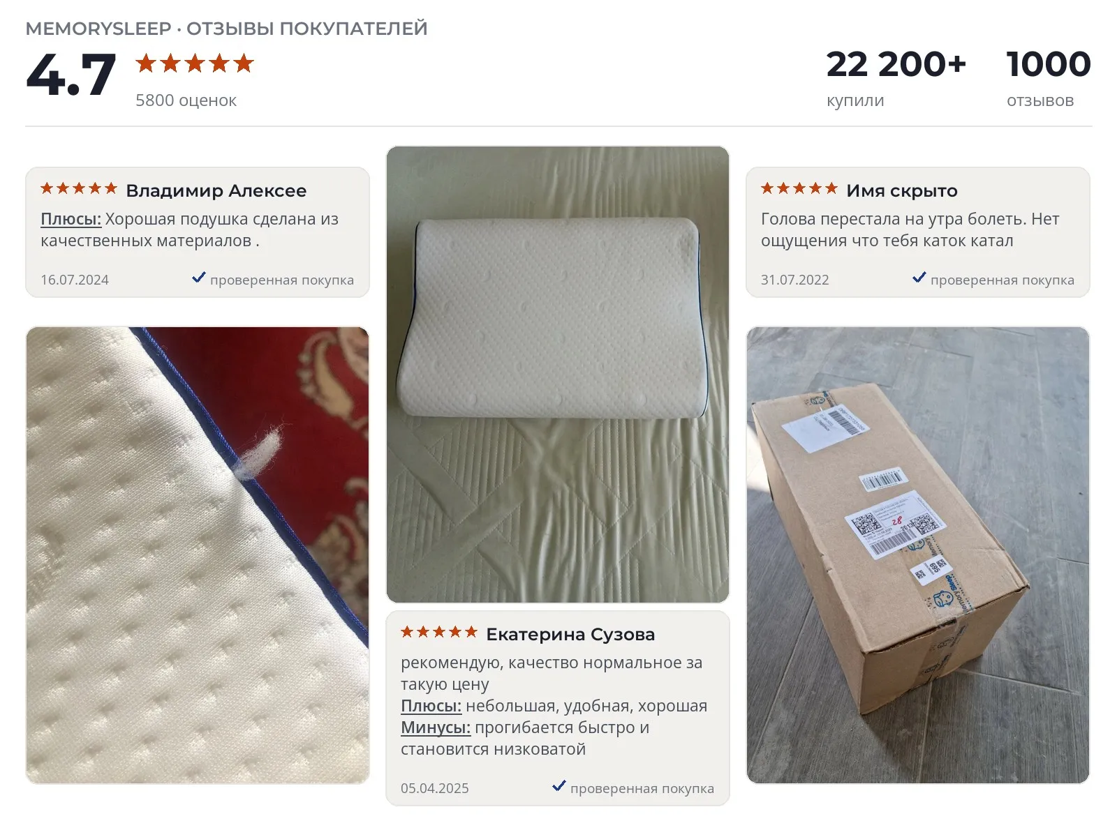 Ортопедическая подушка для сна MemorySleep S Grand - реальные фото и отзывы покупателей