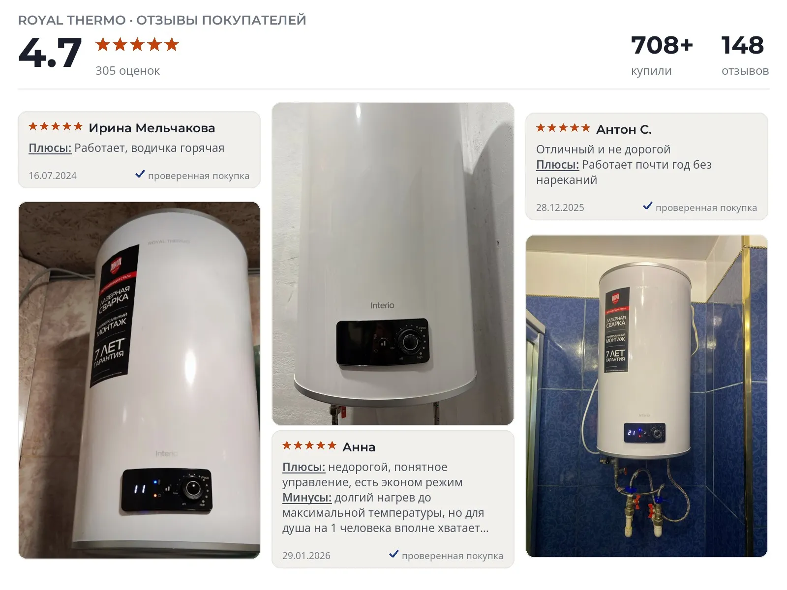 Отзывы и фотографии покупателей на Royal Thermo RWH Interio. Источник Яндекс.Маркет Накопительный водонагреватель 50л Royal Thermo RWH Interio - реальные фото и отзывы покупателей