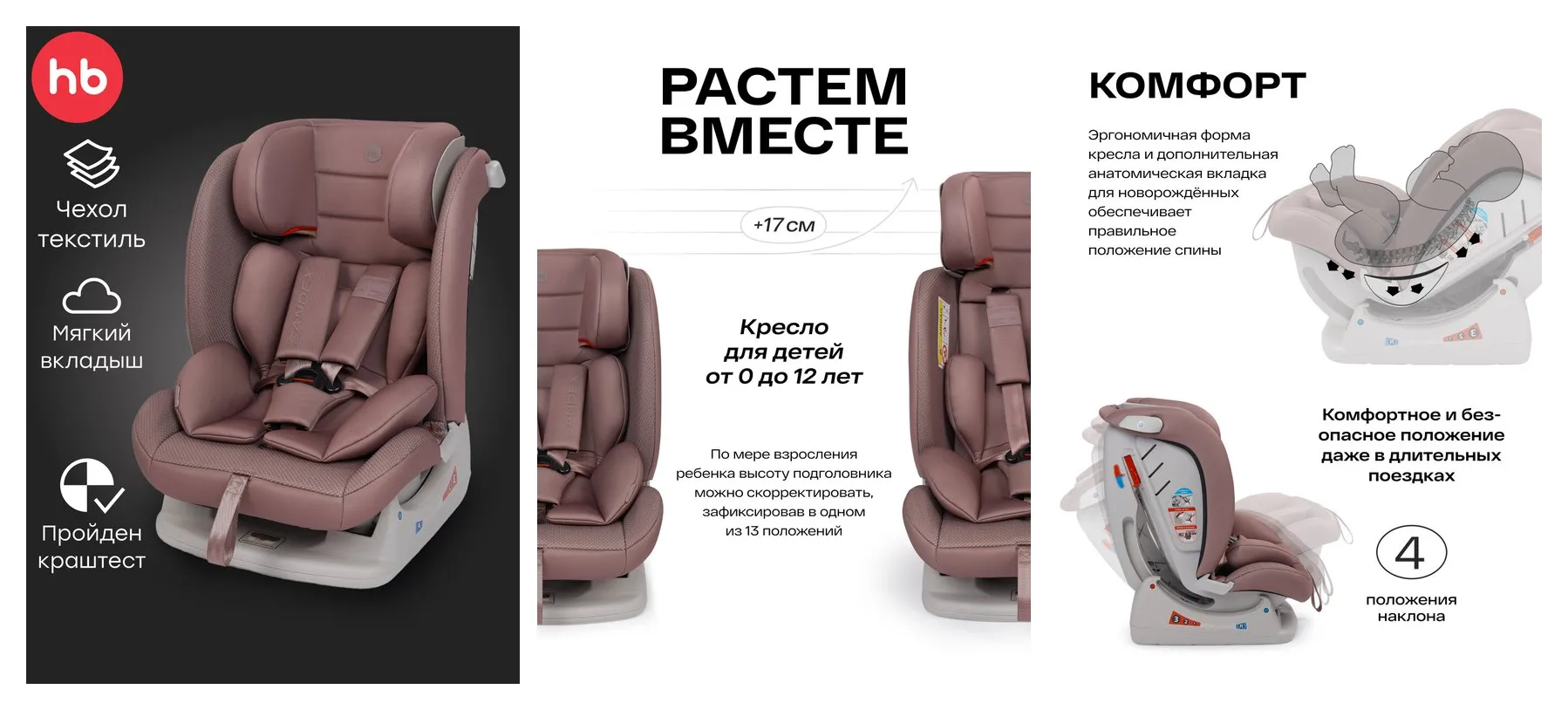 Автокресло Happy Baby детское Sandex, 0-12 лет, группа 0/1/2/3, (0-36 кг), пыльно-розовое Автокресло Happy Baby детское Sandex, 0-12 лет, группа 0/1/2/3, (0-36 кг), пыльно-розовое