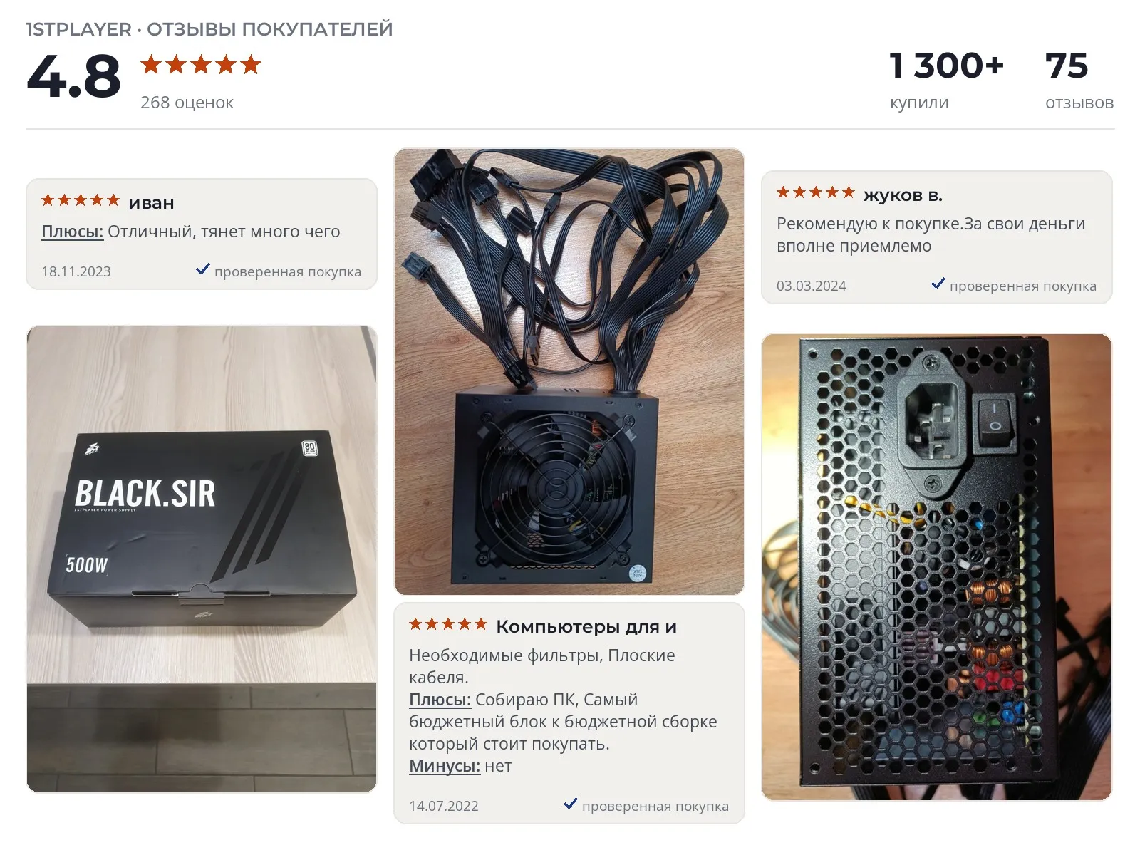 Блок питания для ПК 1STPLAYER BLACK.SIR SR-500W - реальные фото и отзывы покупателей