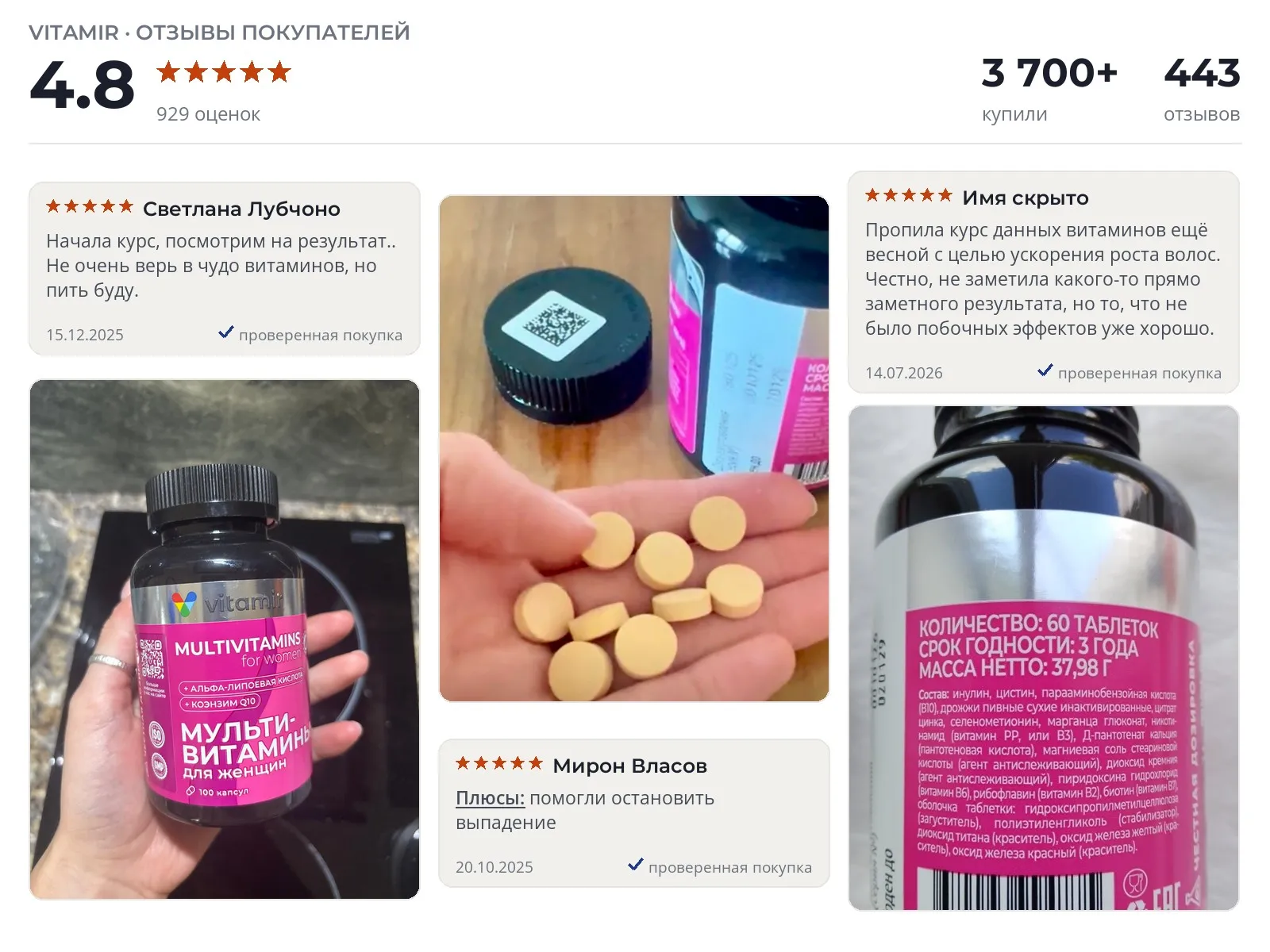 Отзывы и фотографии покупателей на VITAMIR Ледишарм. Источник Яндекс.Маркет Витамины для волос VITAMIR Ледишарм - реальные фото и отзывы покупателей