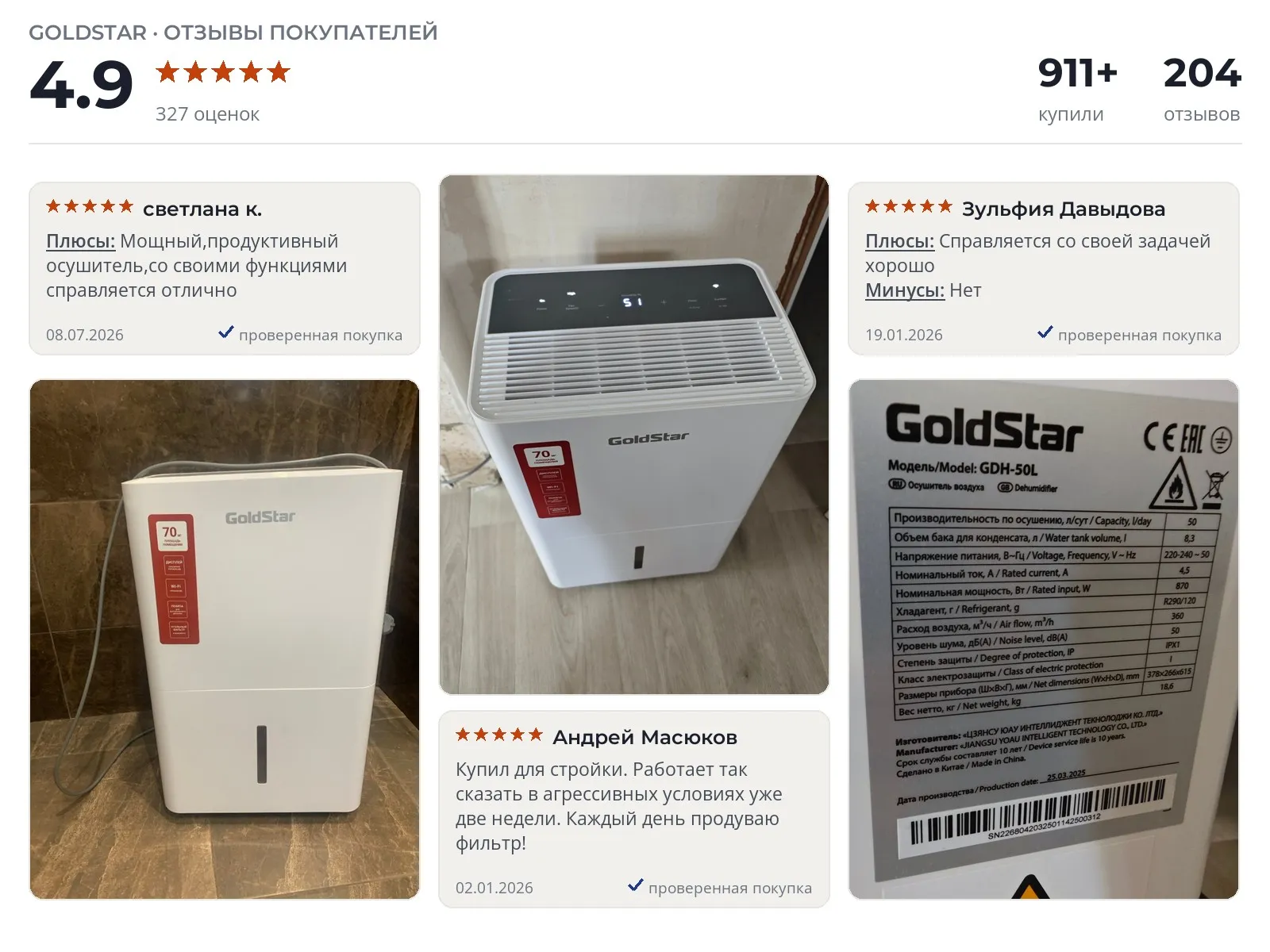 Осушитель воздуха GoldStar Dune GDH-50L - реальные фото и отзывы покупателей