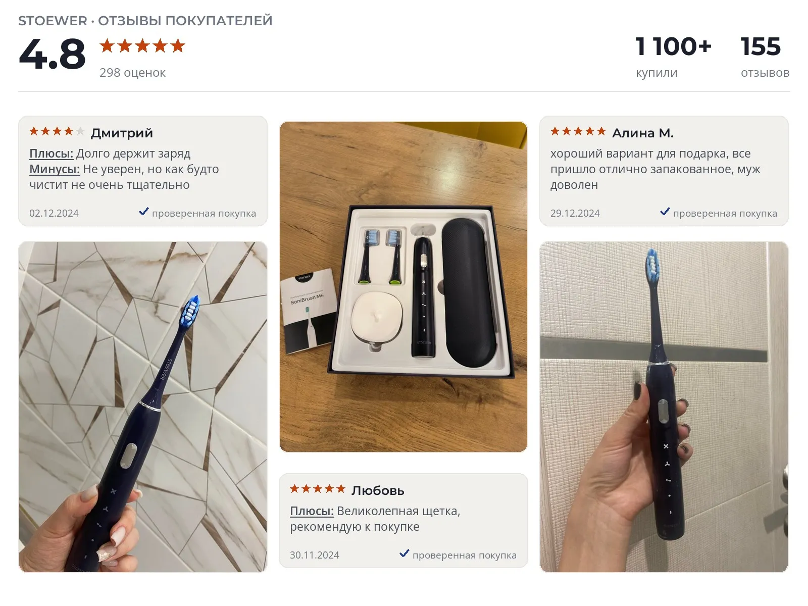 Электрическая зубная щетка Stoewer SoniBrush M4 - реальные фото и отзывы покупателей