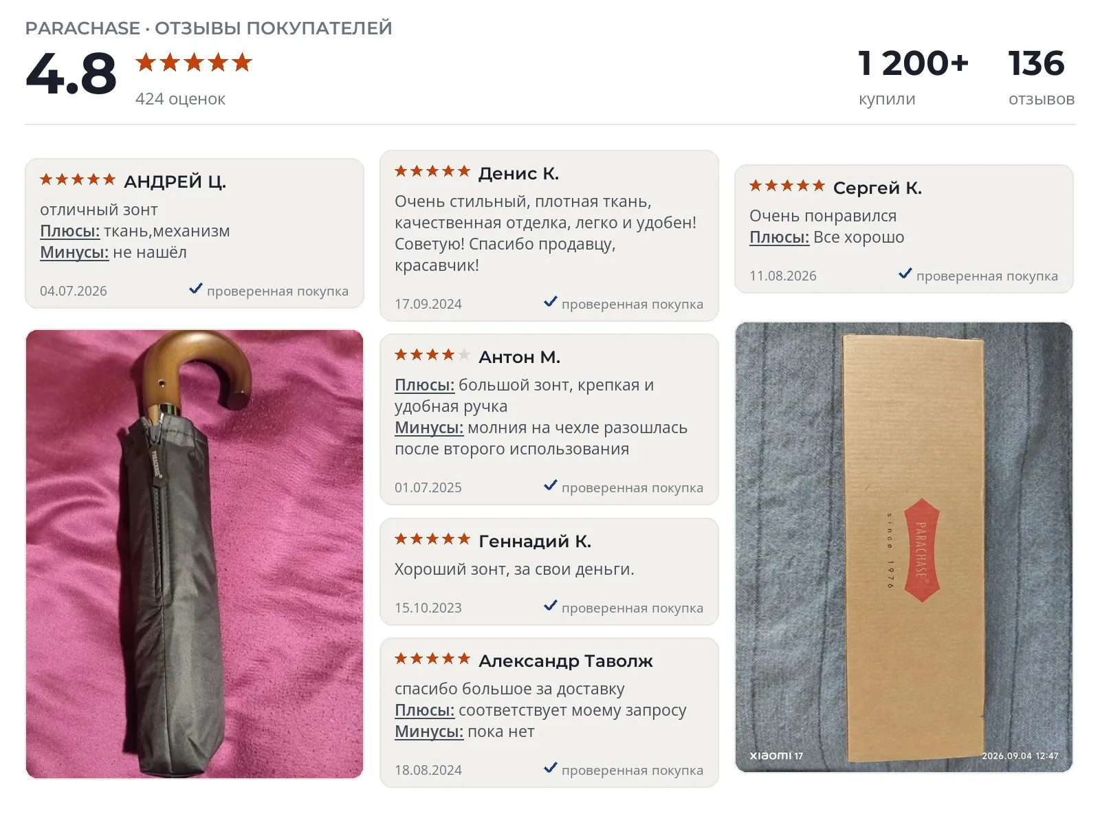 Отзывы и фотографии покупателей на Parachase Зонт. Источник Яндекс.Маркет Мужской зонт Parachase Зонт - реальные фото и отзывы покупателей