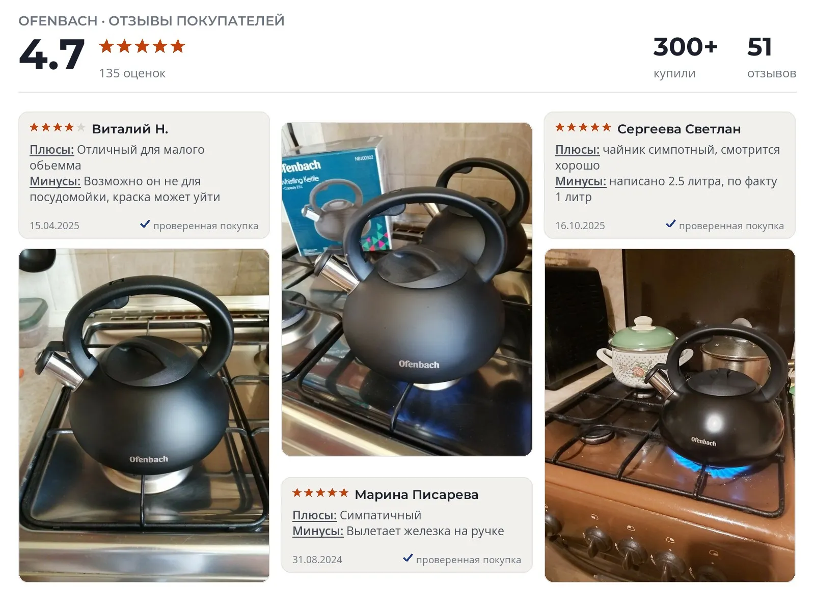 Чайник со свистком Ofenbach NB 100302 - реальные фото и отзывы покупателей