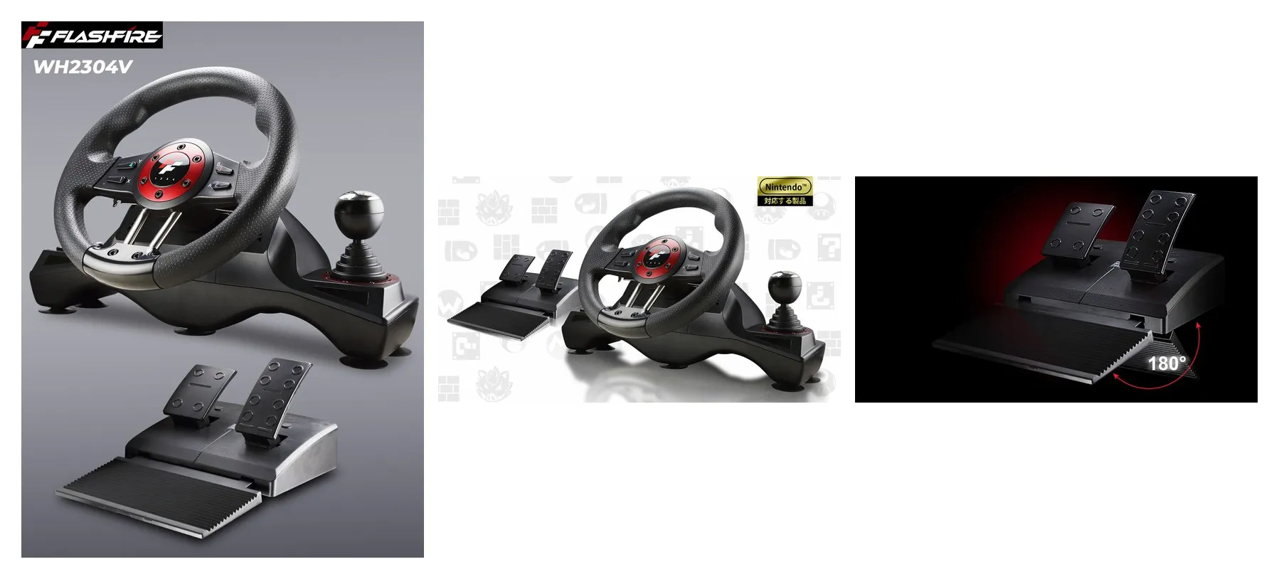 Игровой комплект руль + педали FLASHFIRE WH2304V, для ПК, PS3/PS4, Xbox One, Nintendo Switch, с виброотдачей