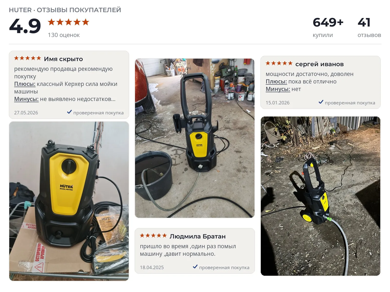 Мойка высокого давления Huter M420L-PW-PRO - реальные фото и отзывы покупателей
