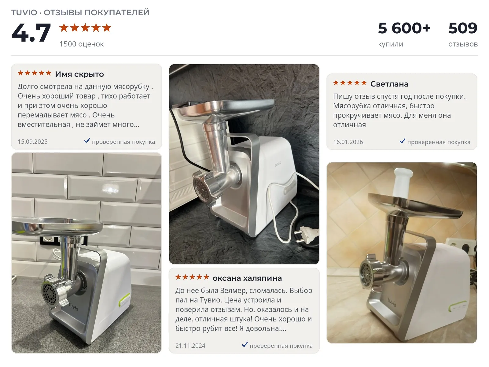 Электрическая мясорубка Tuvio TMG02PV - реальные фото и отзывы покупателей