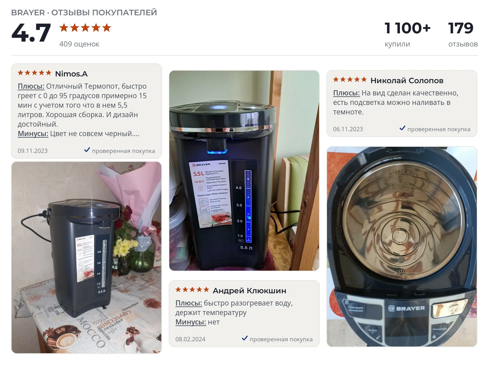 Отзывы и фотографии покупателей на Brayer 5.5л 2реж. Источник Яндекс.Маркет Термопот Brayer 5.5л 2реж - реальные фото и отзывы покупателей
