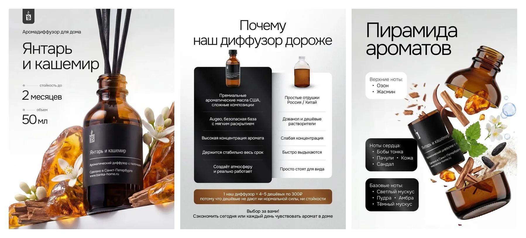 Диффузор ароматический с палочками Banka_Home ″Янтарь и кашемир″, на основе натуральных масел, 50 мл Диффузор ароматический с палочками Banka_Home ″Янтарь и кашемир″, на основе натуральных масел, 50 мл