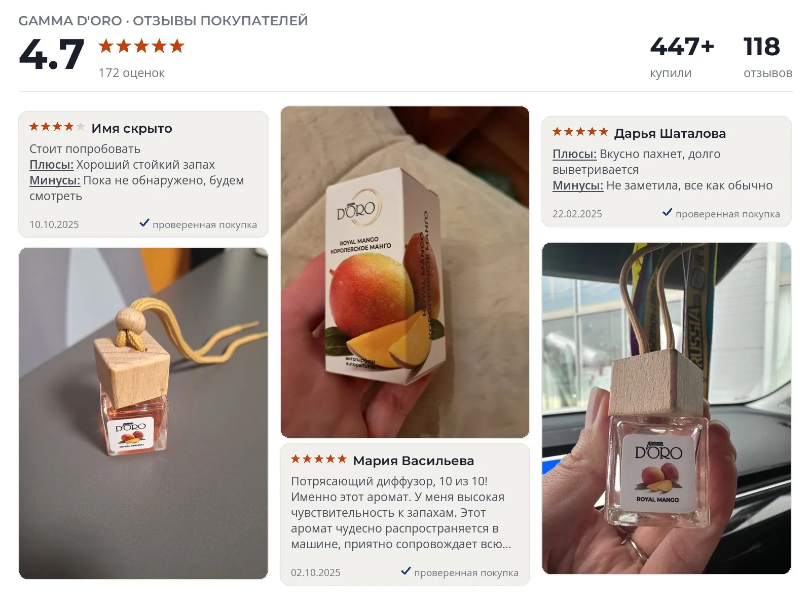 Автомобильный ароматизатор GAMMA D'ORO Королевское манго - реальные фото и отзывы покупателей